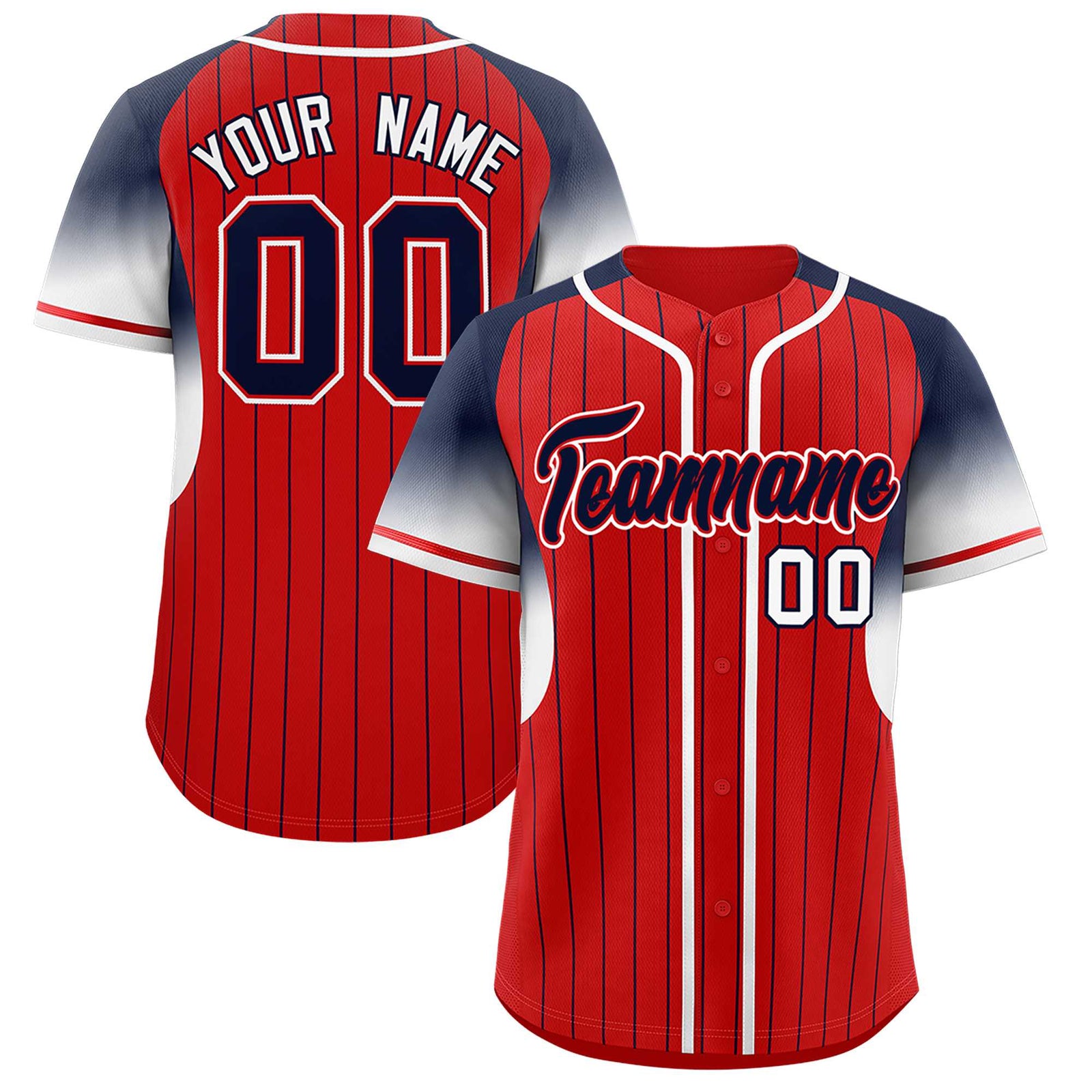 Custom Red Navy Stripe Fashion Sleeves Gradient Authentic Baseball Jersey