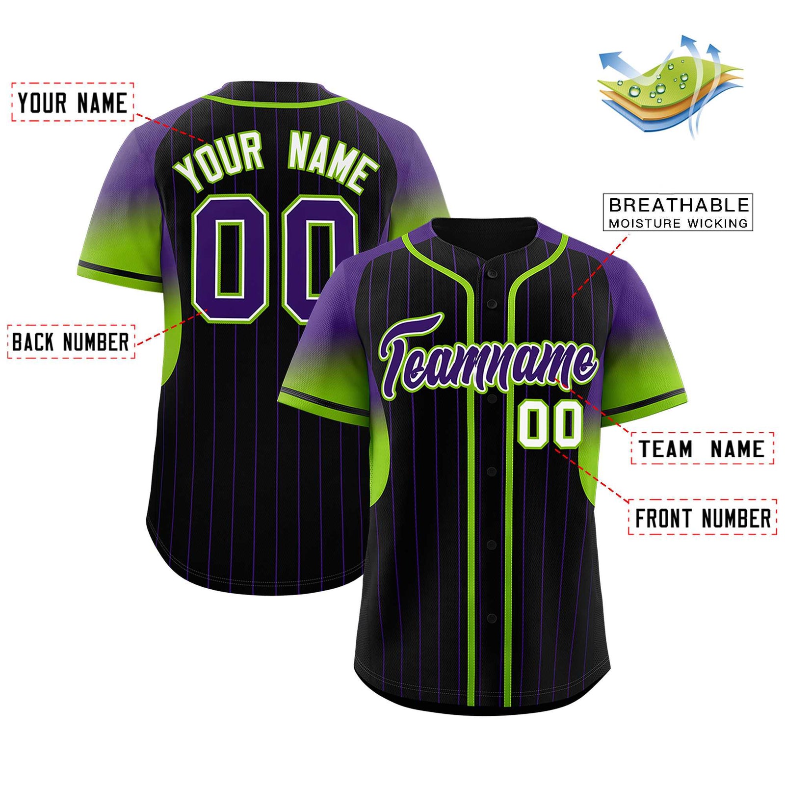 Custom Black Purple Stripe Fashion Sleeves Gradient Authentic Baseball Jersey