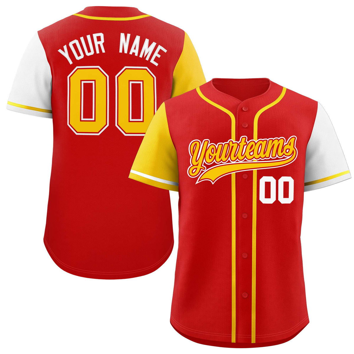 Custom Red Gold and White Raglan Sleeves Authentic Baseball Jersey