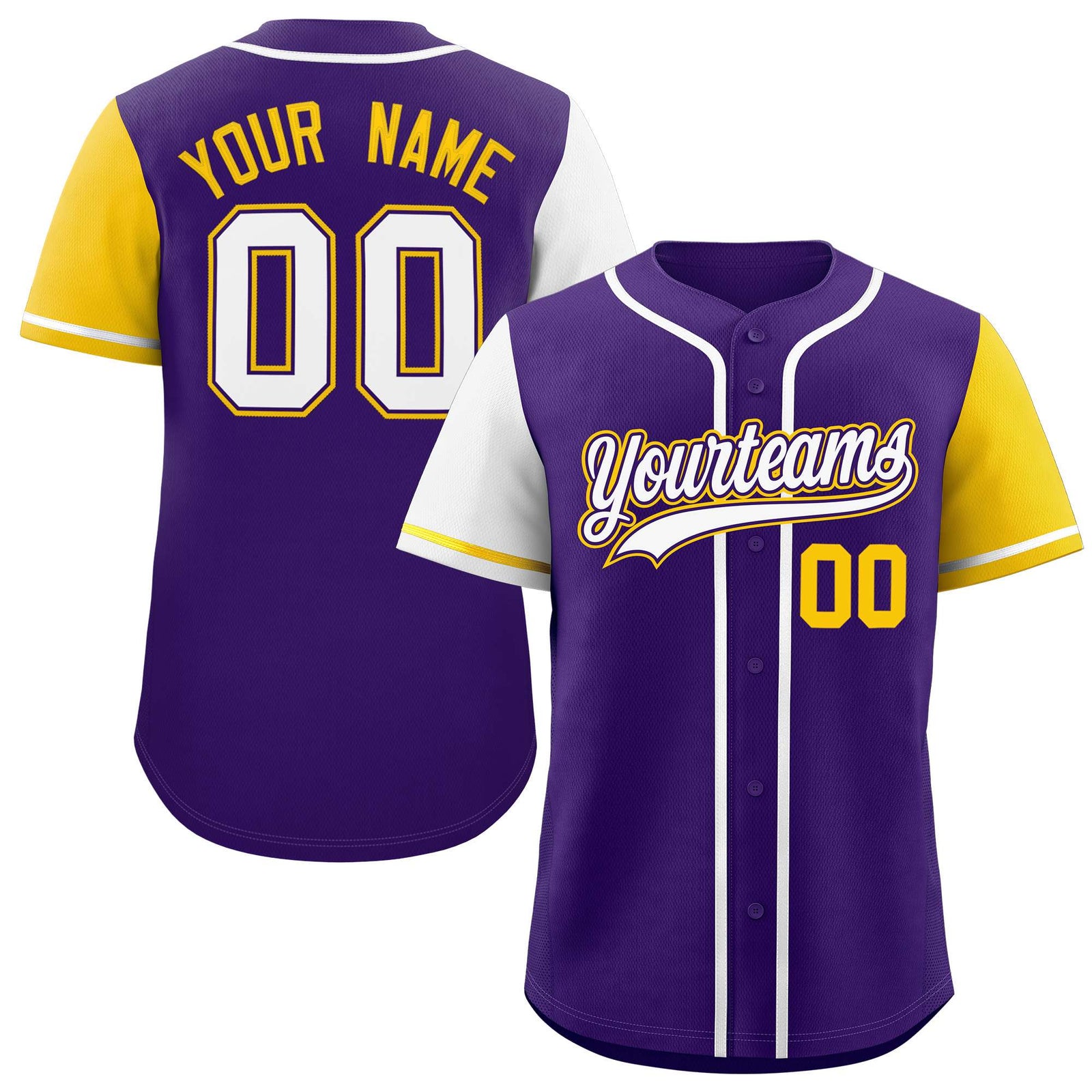 Custom Purple White and Gold Raglan Sleeves Authentic Baseball Jersey