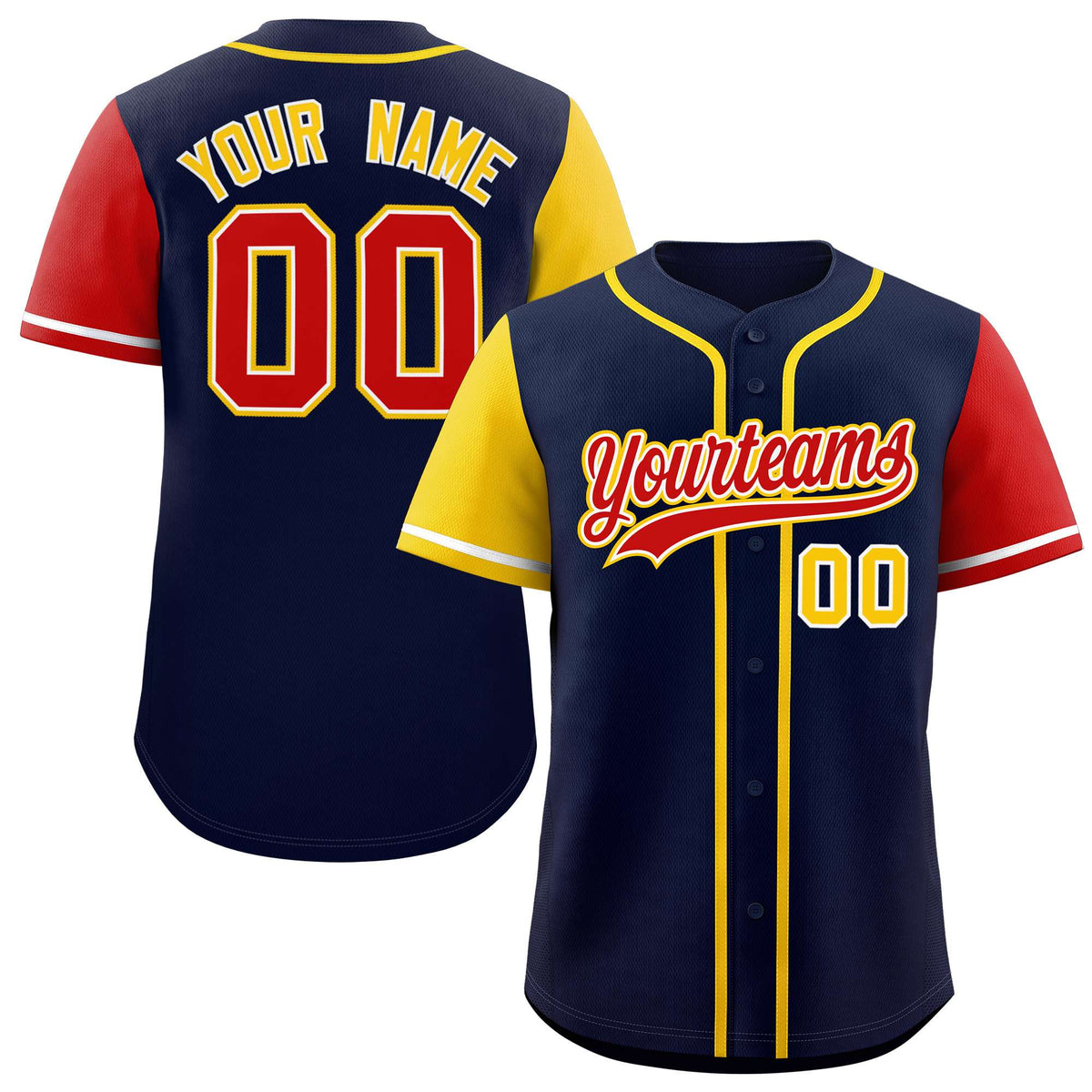 Custom Navy Gold and Red Raglan Sleeves Authentic Baseball Jersey