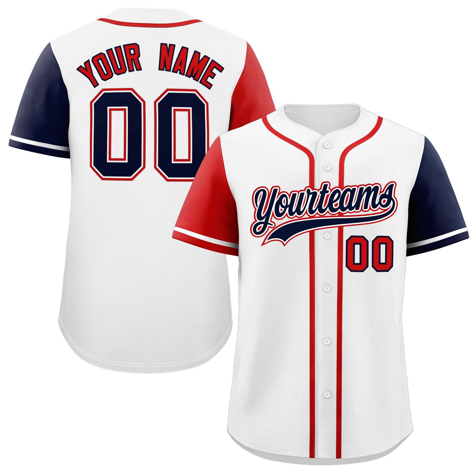 Custom White Red and Navy Raglan Sleeves Authentic Baseball Jersey