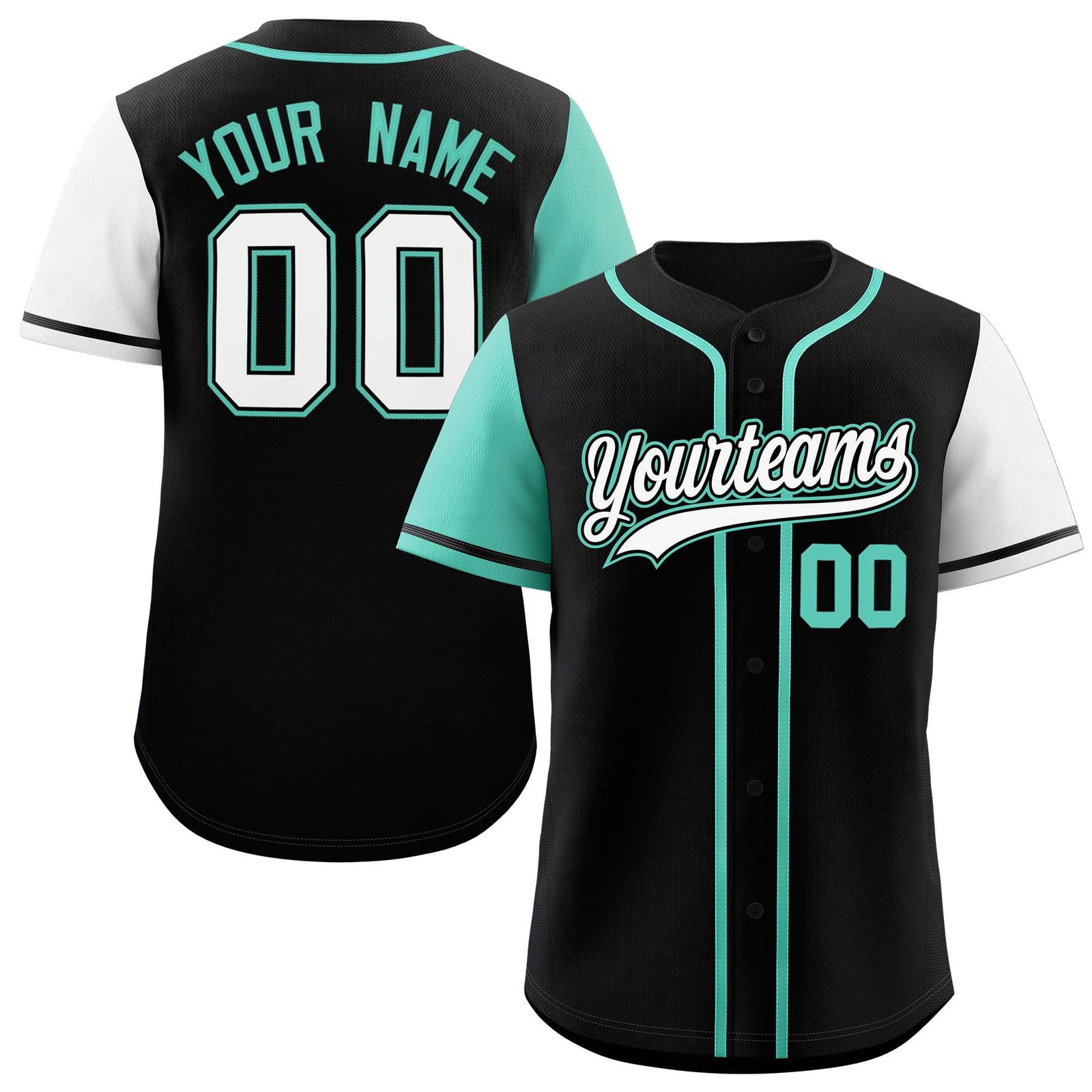 Custom Black Bright Green and White Raglan Sleeves Authentic Baseball Jersey