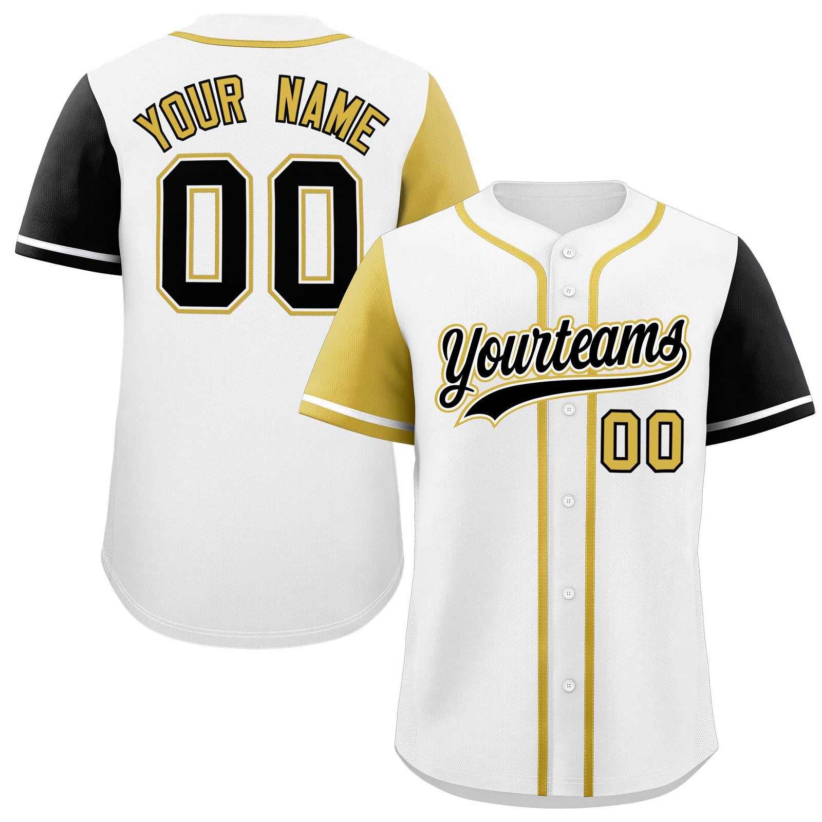 Custom White Old Gold and Black Raglan Sleeves Authentic Baseball Jersey