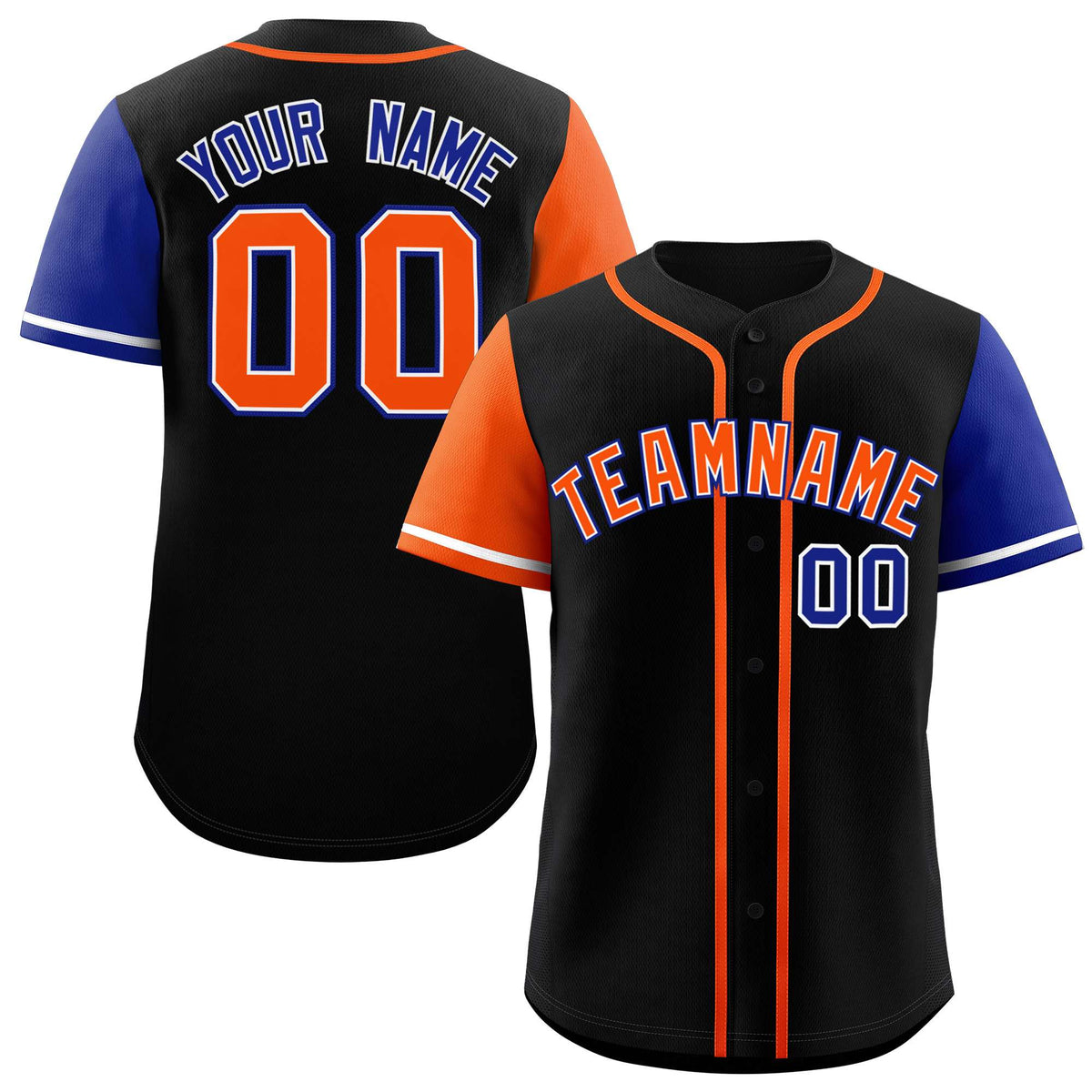 Custom Black Orange and Royal Raglan Sleeves Authentic Baseball Jersey