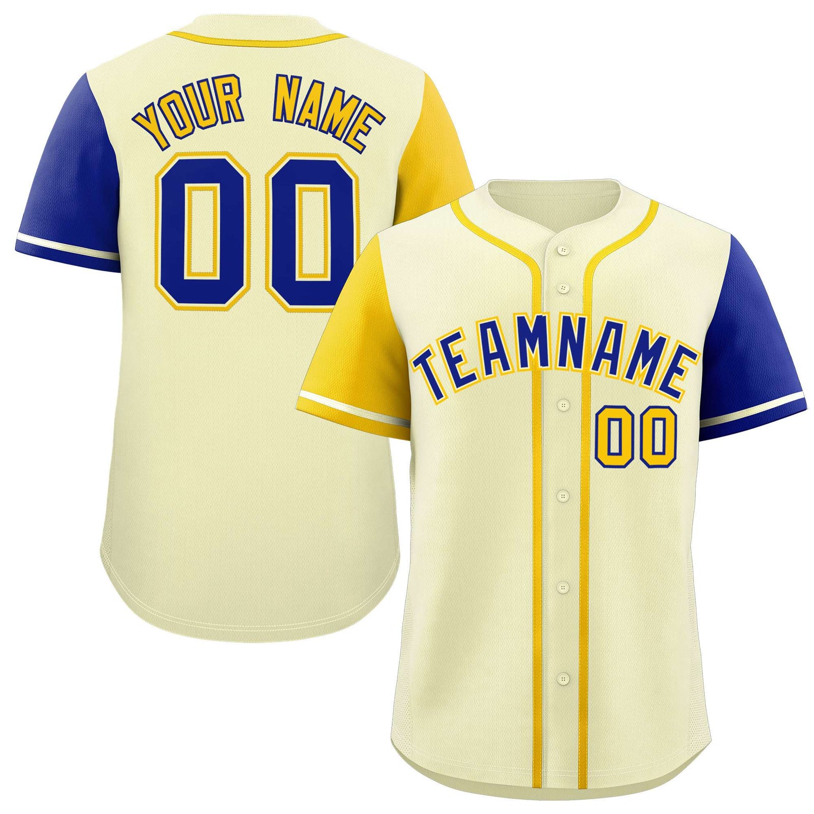 Custom Cream Gold and Royal Raglan Sleeves Authentic Baseball Jersey