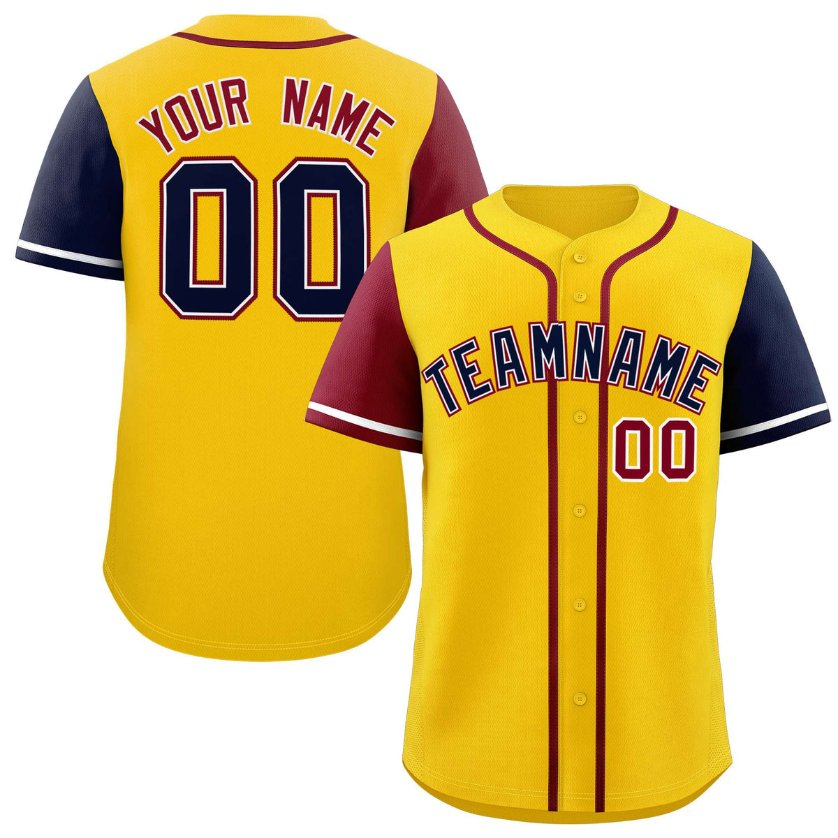 Custom Gold Crimson and Navy Raglan Sleeves Authentic Baseball Jersey