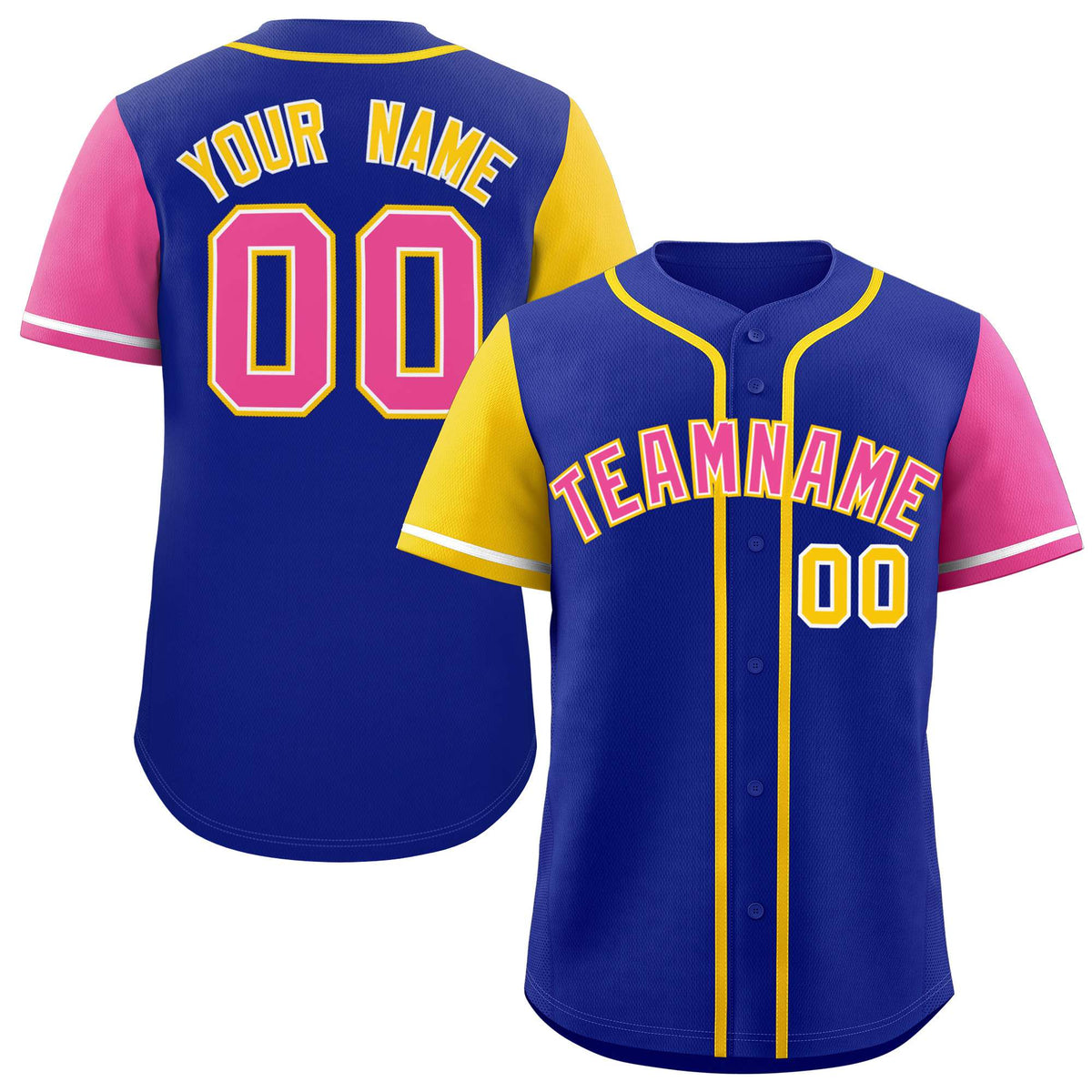 Custom Royal Gold and Pink Raglan Sleeves Authentic Baseball Jersey