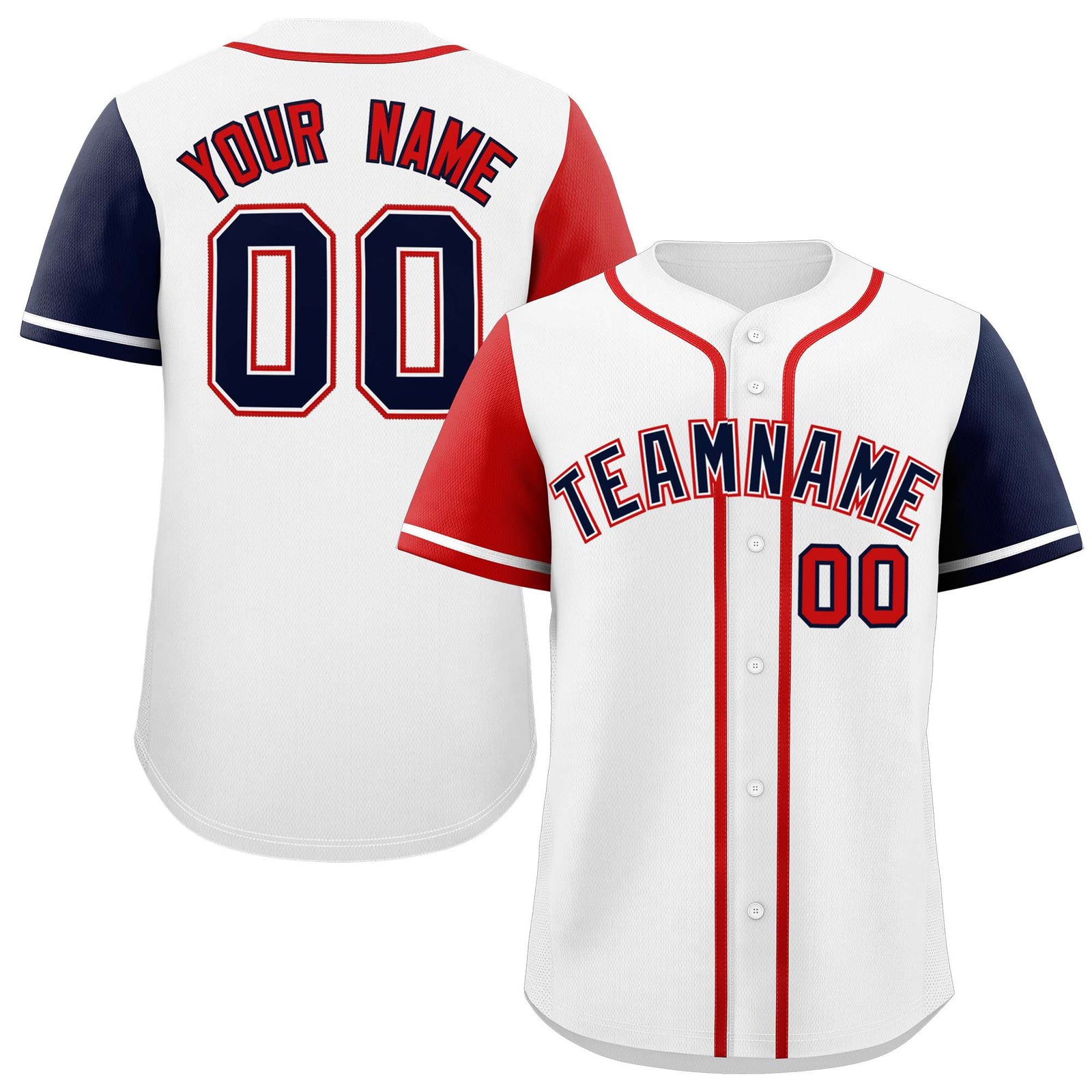 Custom White Red and Navy Raglan Sleeves Authentic Baseball Jersey
