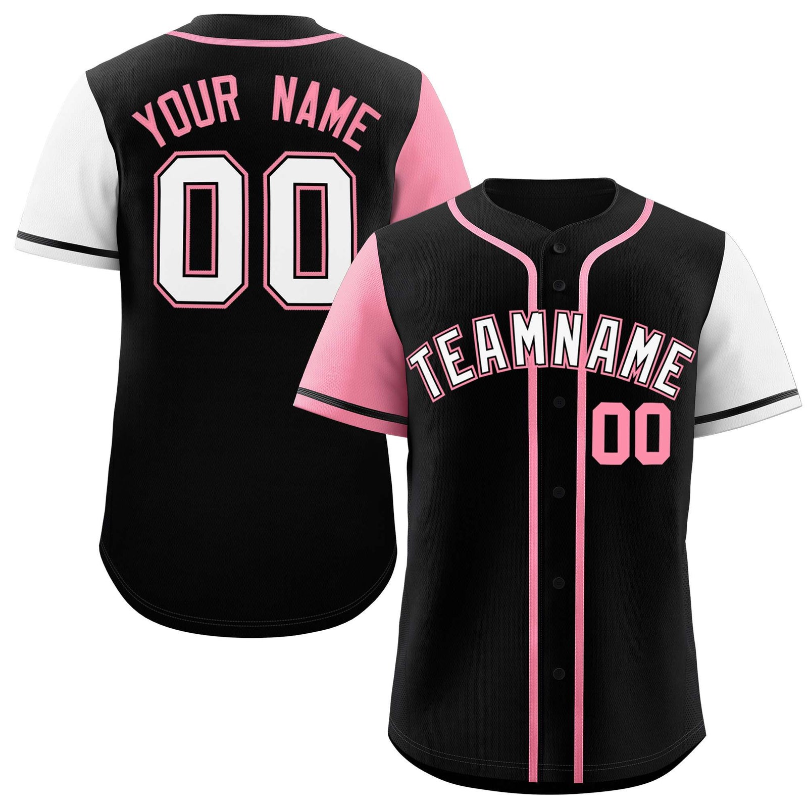 Custom Black Light Pink and White Raglan Sleeves Authentic Baseball Jersey