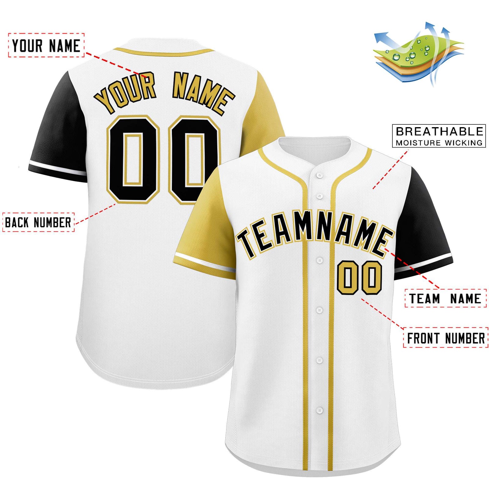 Custom White Old Gold and Black Raglan Sleeves Authentic Baseball Jersey