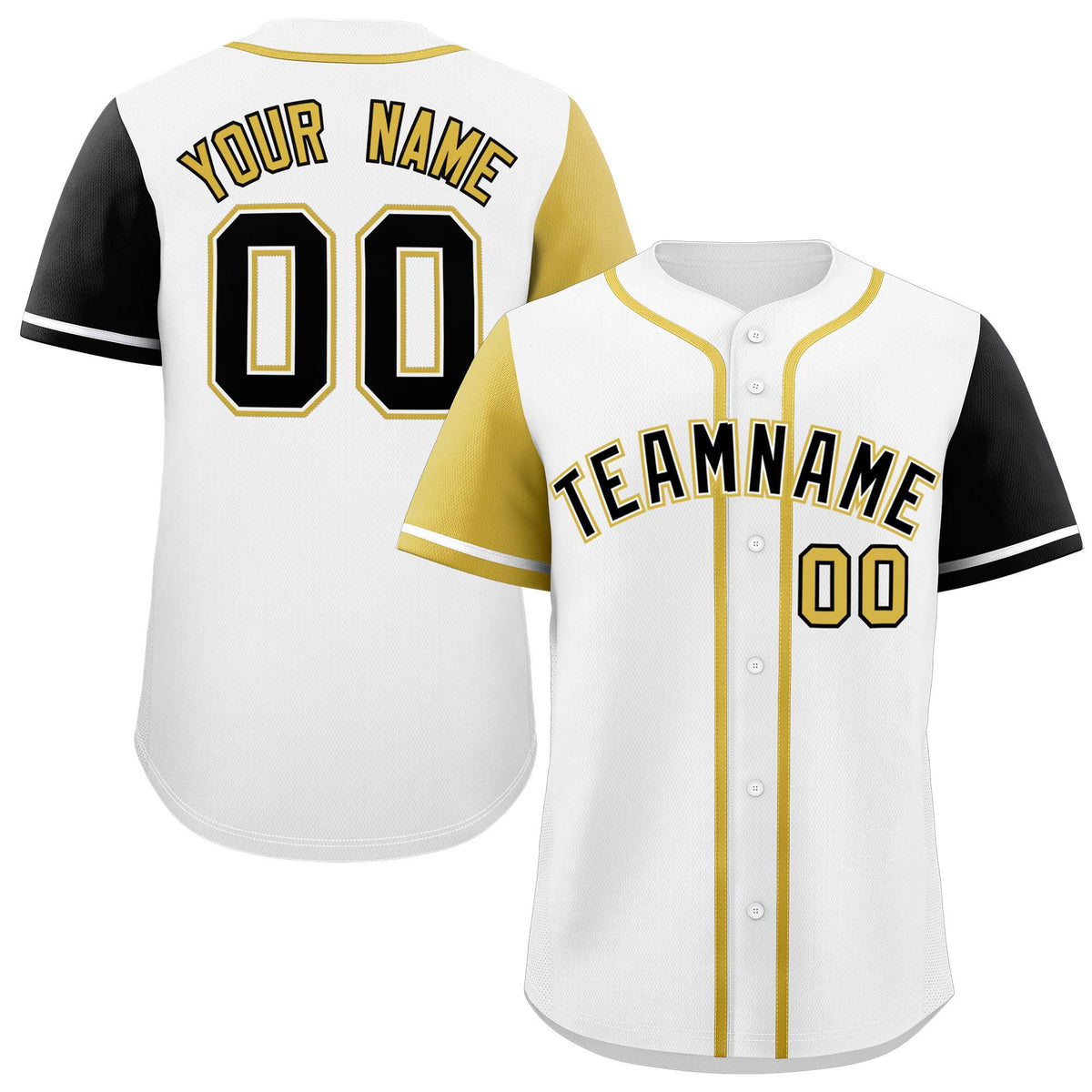 Custom White Old Gold and Black Raglan Sleeves Authentic Baseball Jersey