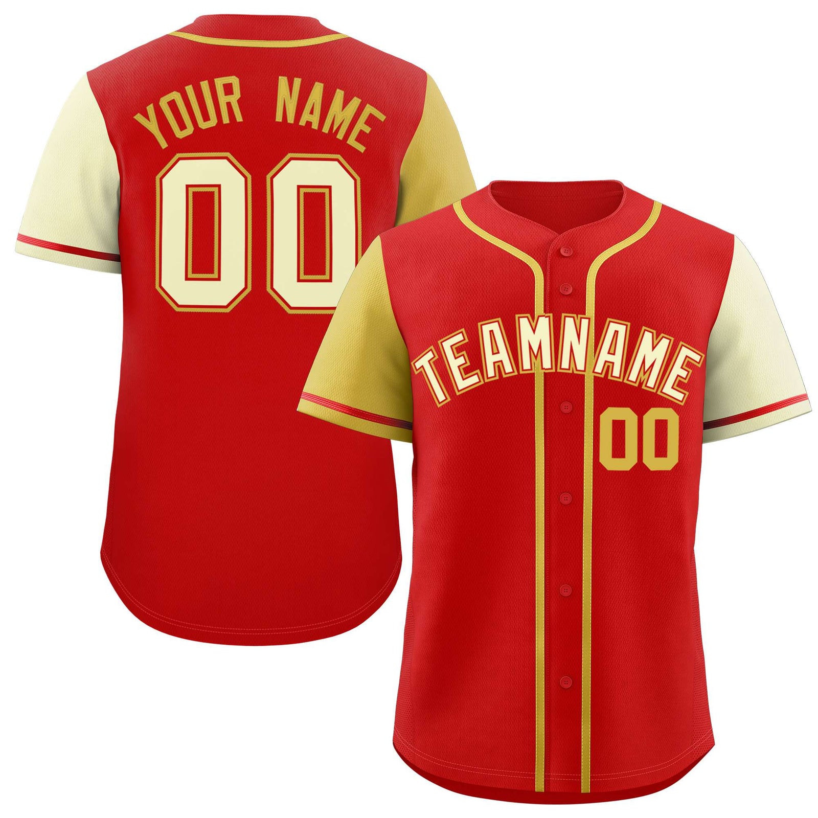 Custom Red Old Gold and Cream Raglan Sleeves Authentic Baseball Jersey