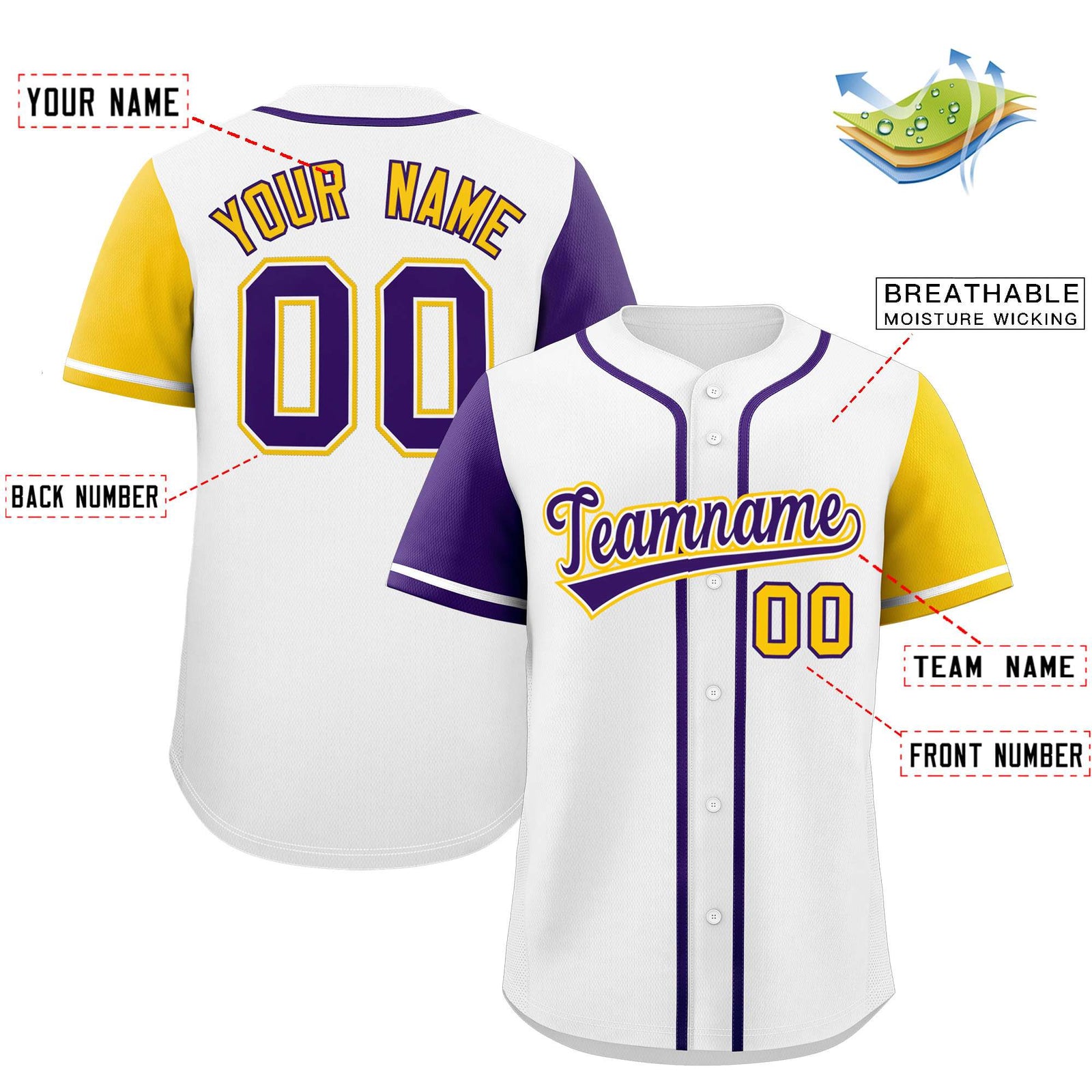 Custom White Purple and Gold Raglan Sleeves Authentic Baseball Jersey