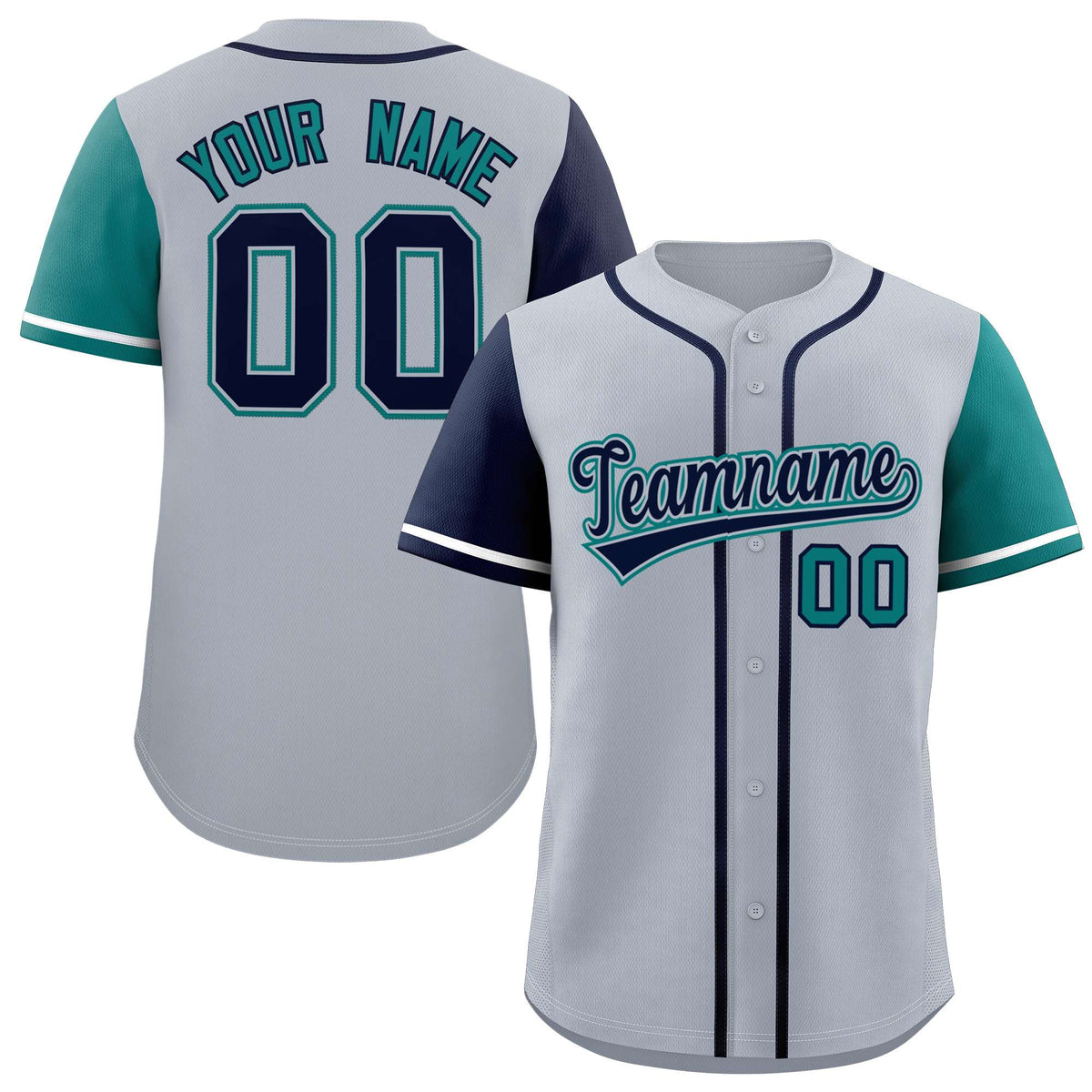 Custom Silver Navy and Aqua Raglan Sleeves Authentic Baseball Jersey