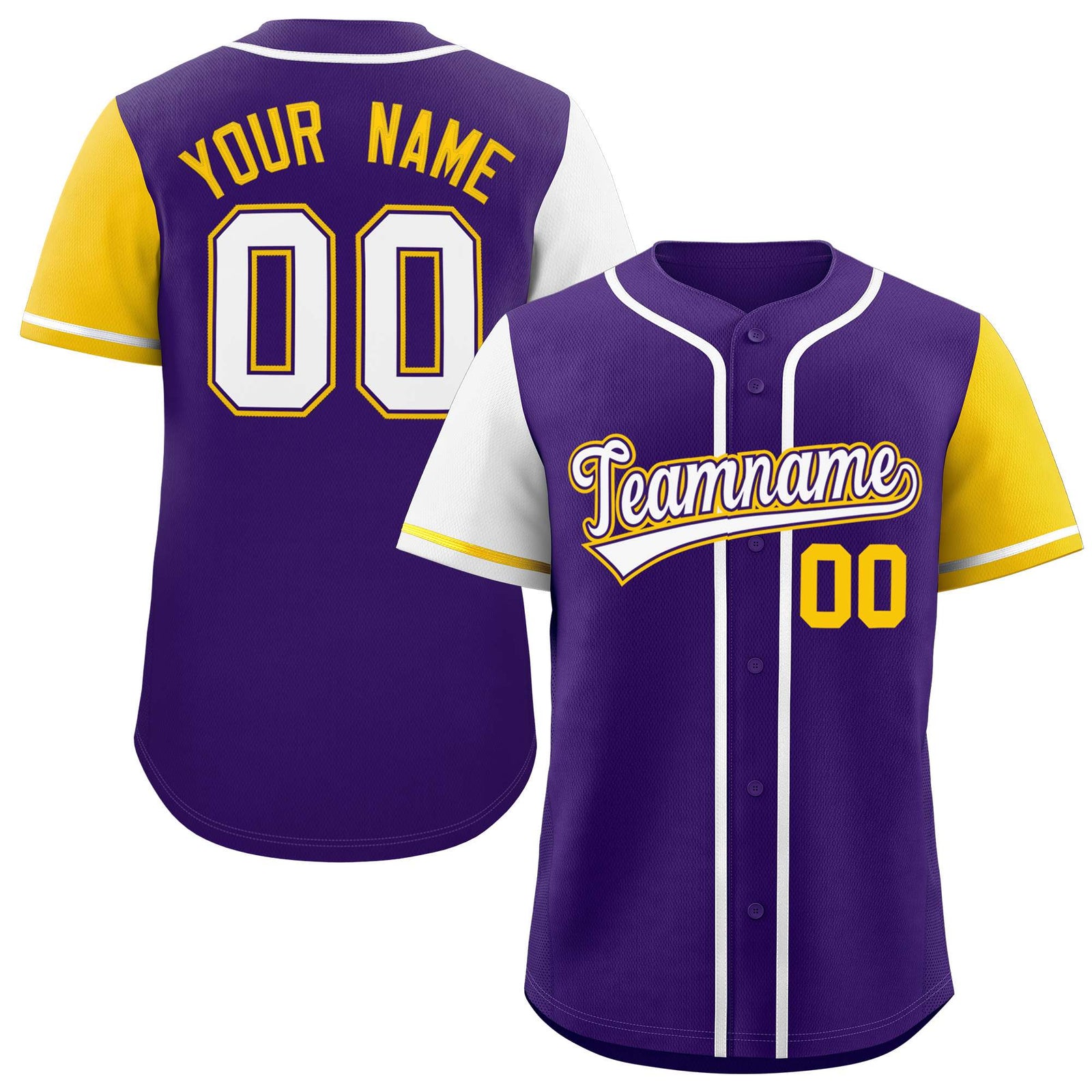 Custom Purple White and Gold Raglan Sleeves Authentic Baseball Jersey