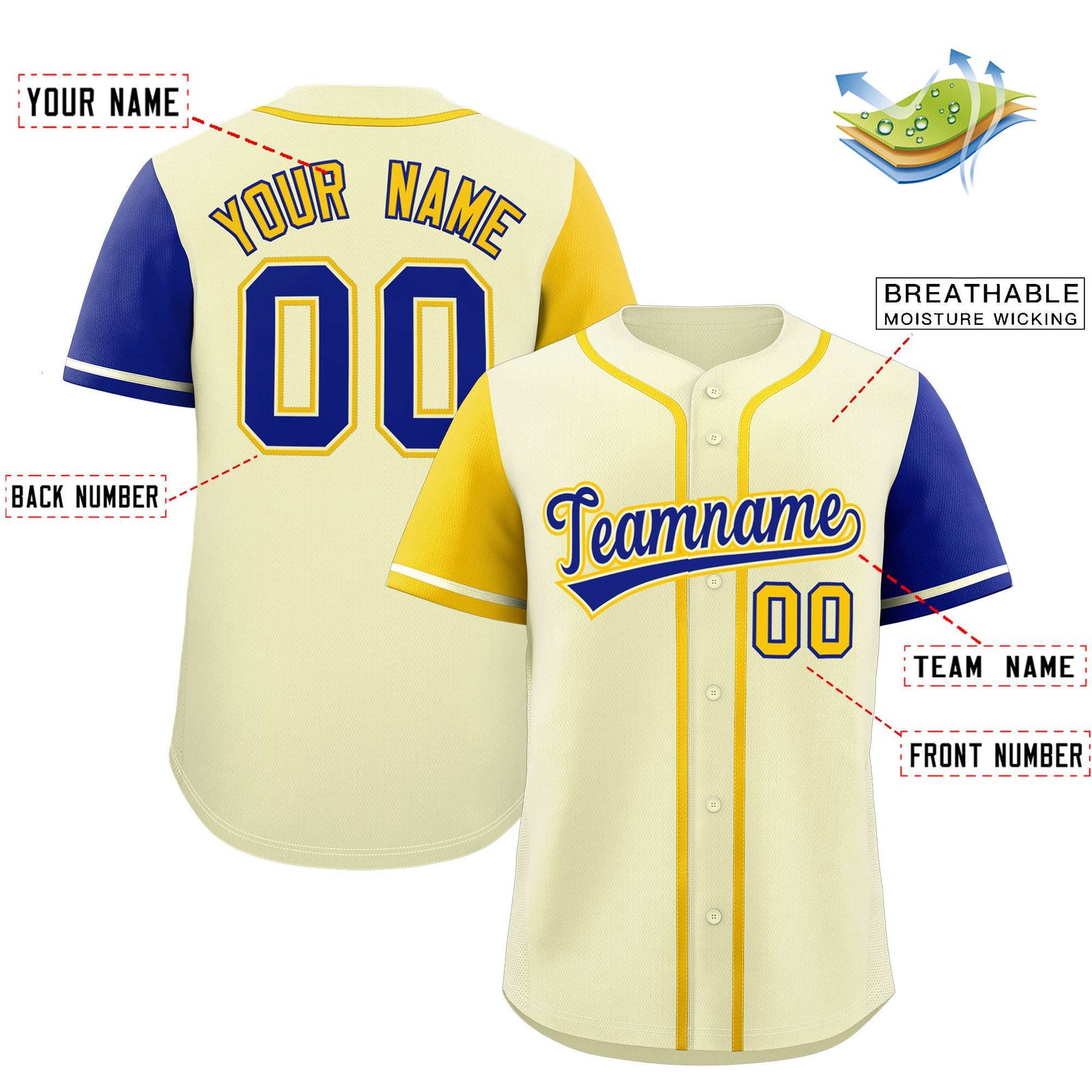 Custom Cream Gold and Royal Raglan Sleeves Authentic Baseball Jersey