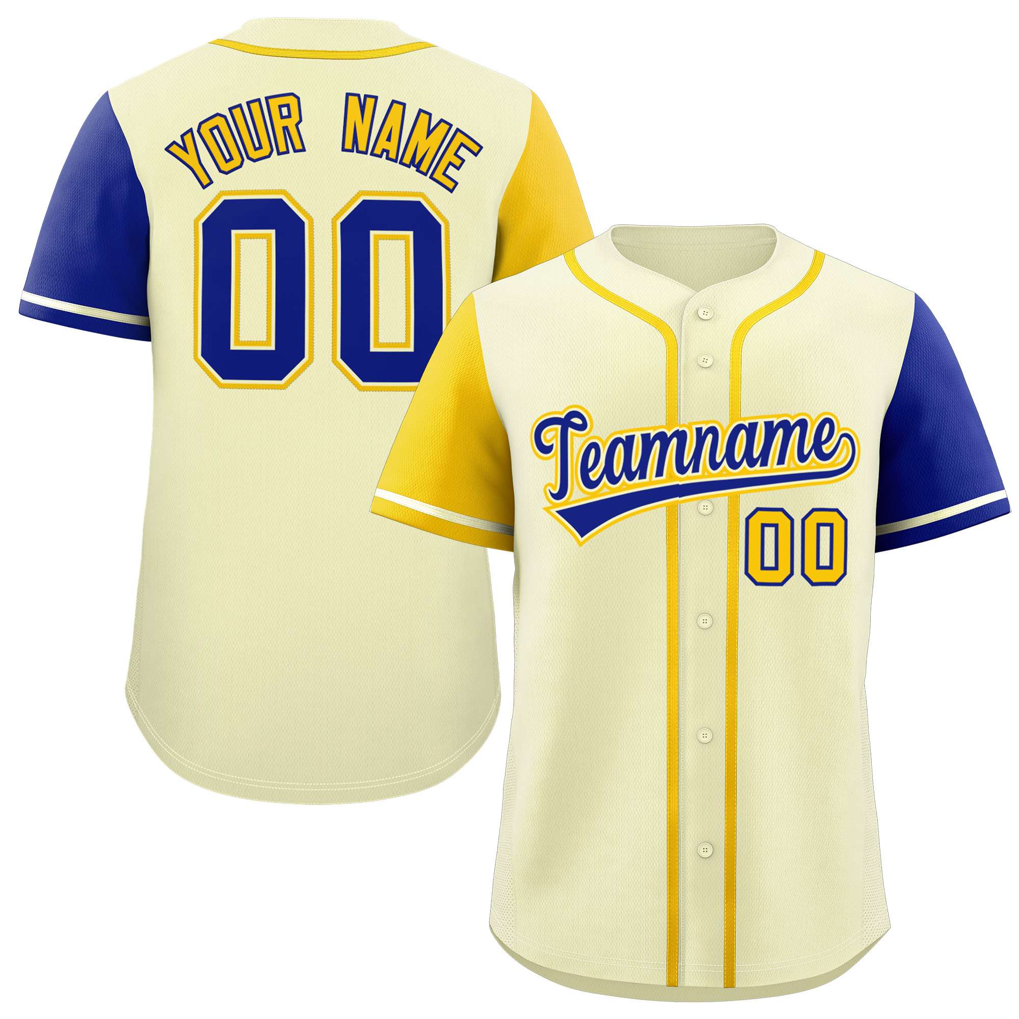 Custom Cream Gold and Royal Raglan Sleeves Authentic Baseball Jersey