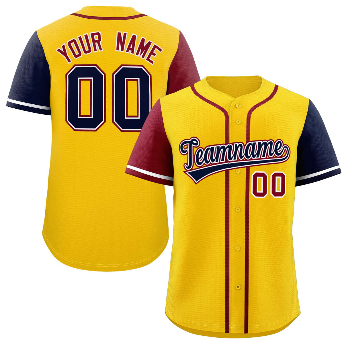 Custom Gold Crimson and Navy Raglan Sleeves Authentic Baseball Jersey