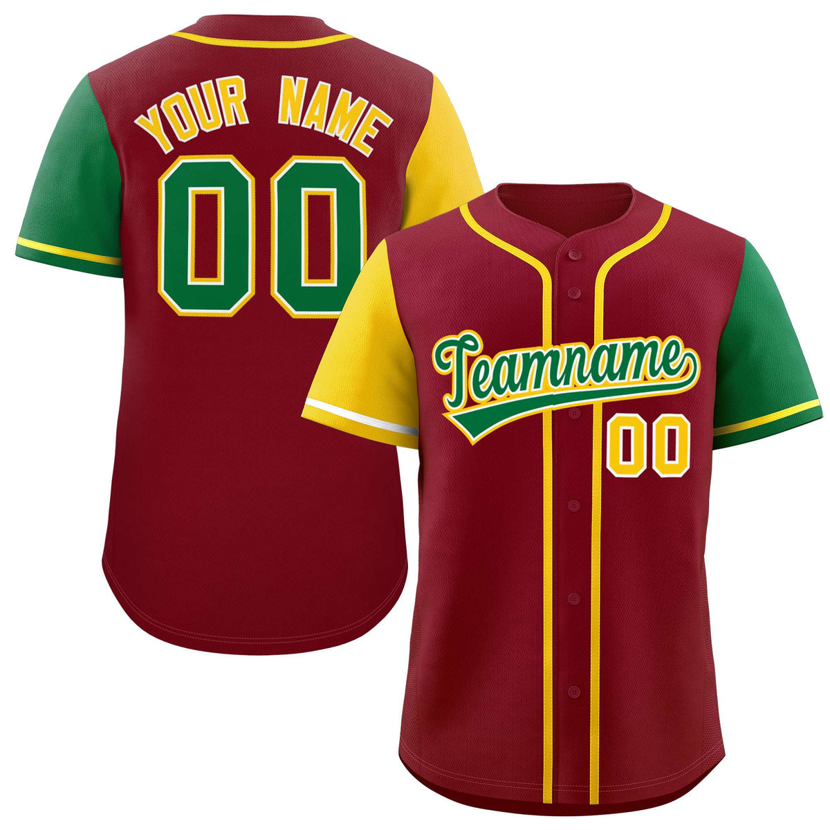Custom Crimson Gold and Kelly Green Raglan Sleeves Authentic Baseball Jersey