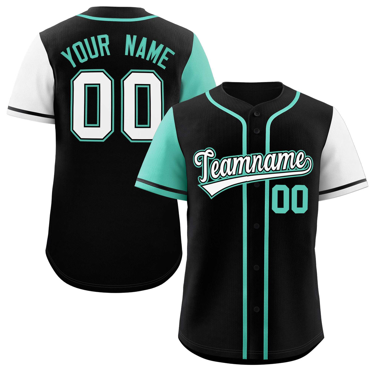 Custom Black Bright Green and White Raglan Sleeves Authentic Baseball Jersey