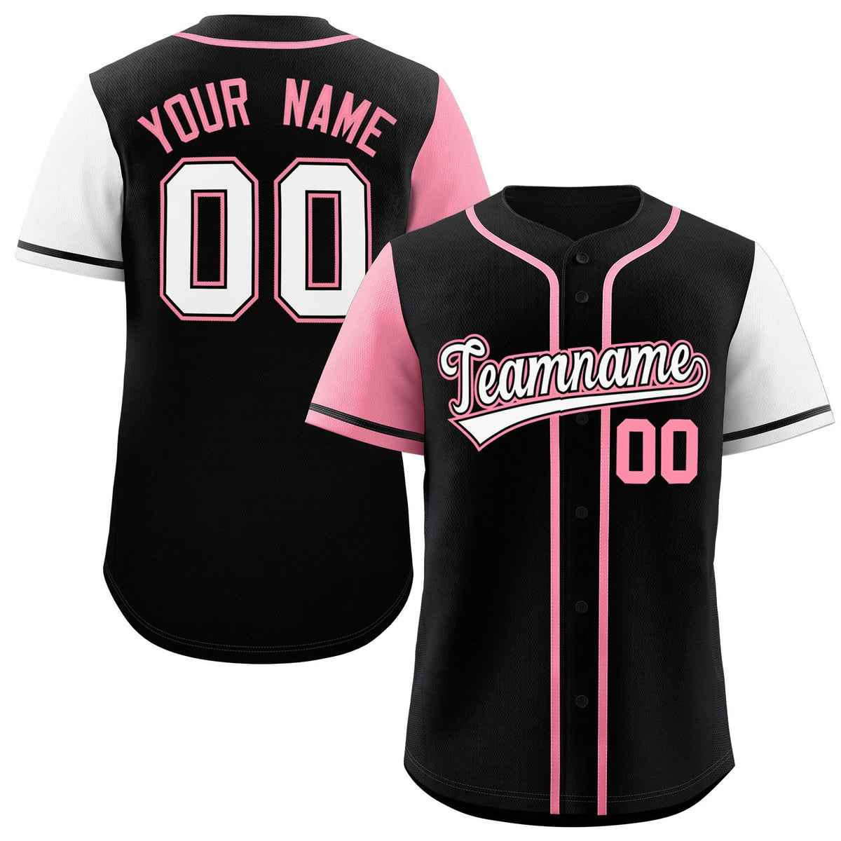 Custom Black Light Pink and White Raglan Sleeves Authentic Baseball Jersey