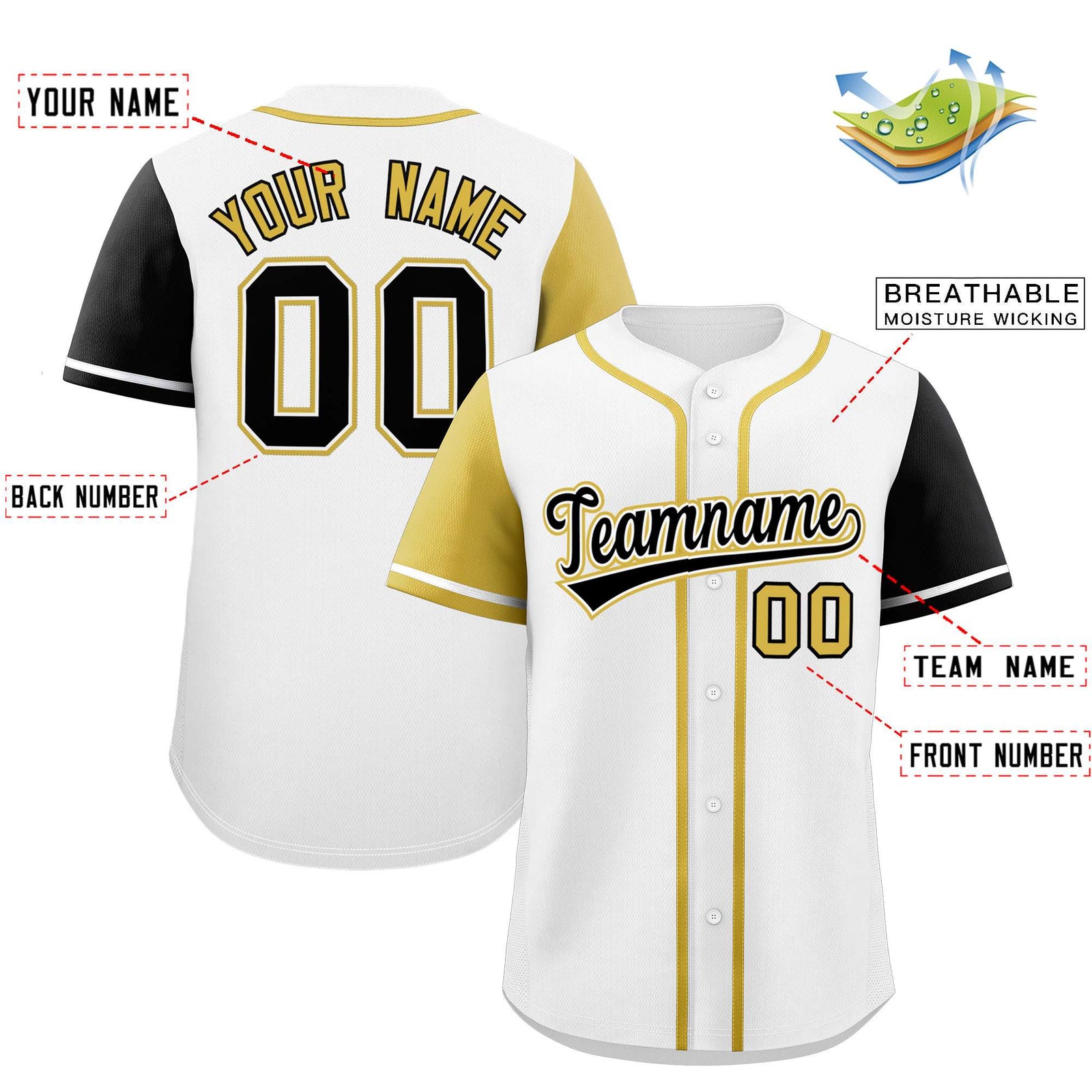 Custom White Old Gold and Black Raglan Sleeves Authentic Baseball Jersey