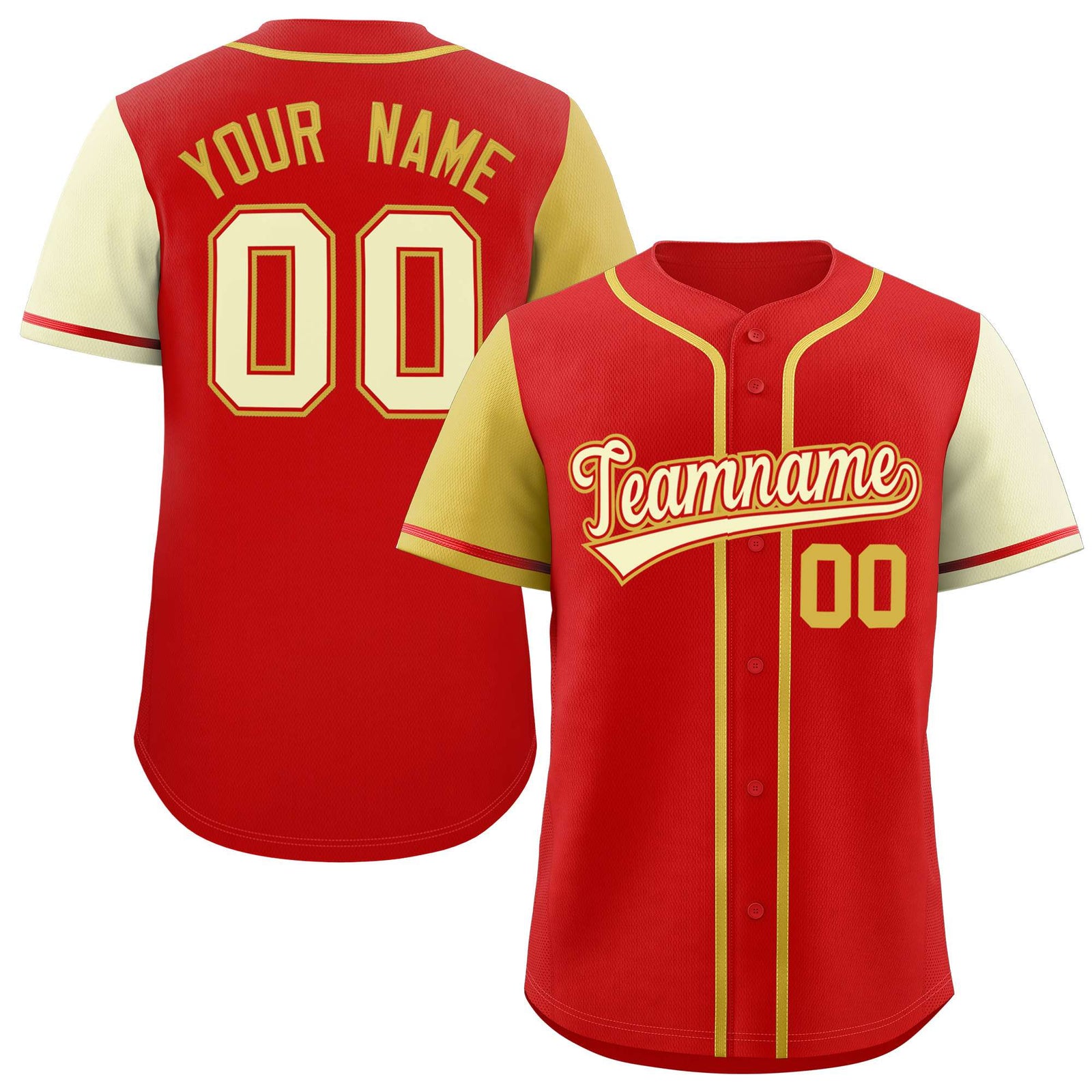 Custom Red Old Gold and Cream Raglan Sleeves Authentic Baseball Jersey