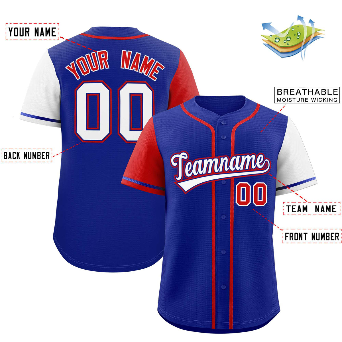 Custom Royal Red and White Raglan Sleeves Authentic Baseball Jersey