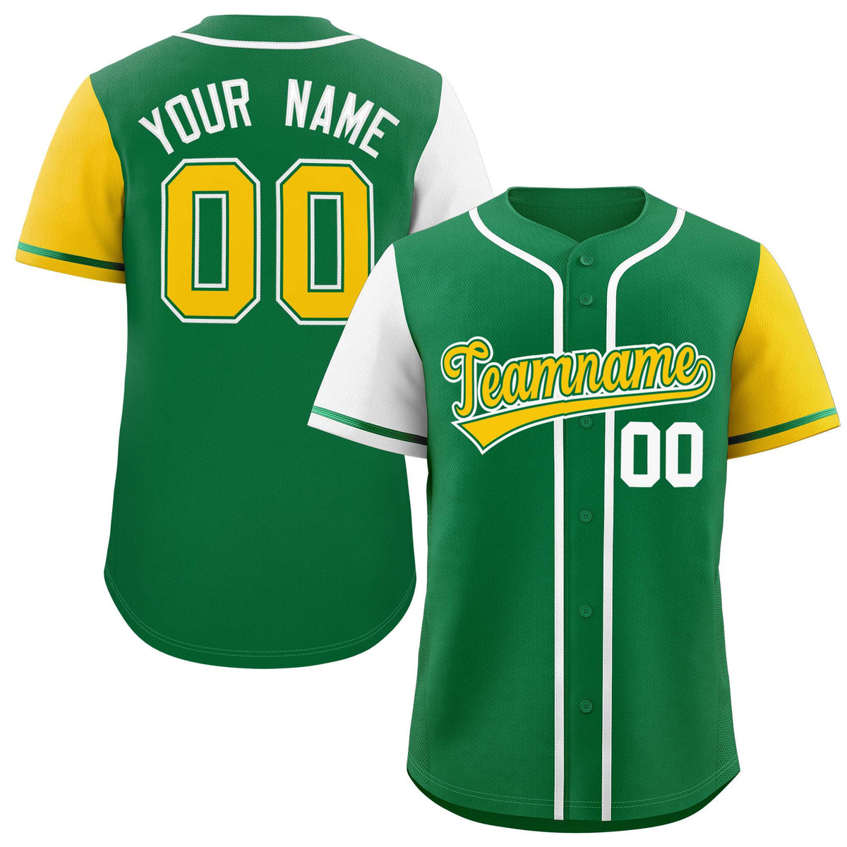 Custom Kelly Green White and Gold Raglan Sleeves Authentic Baseball Jersey