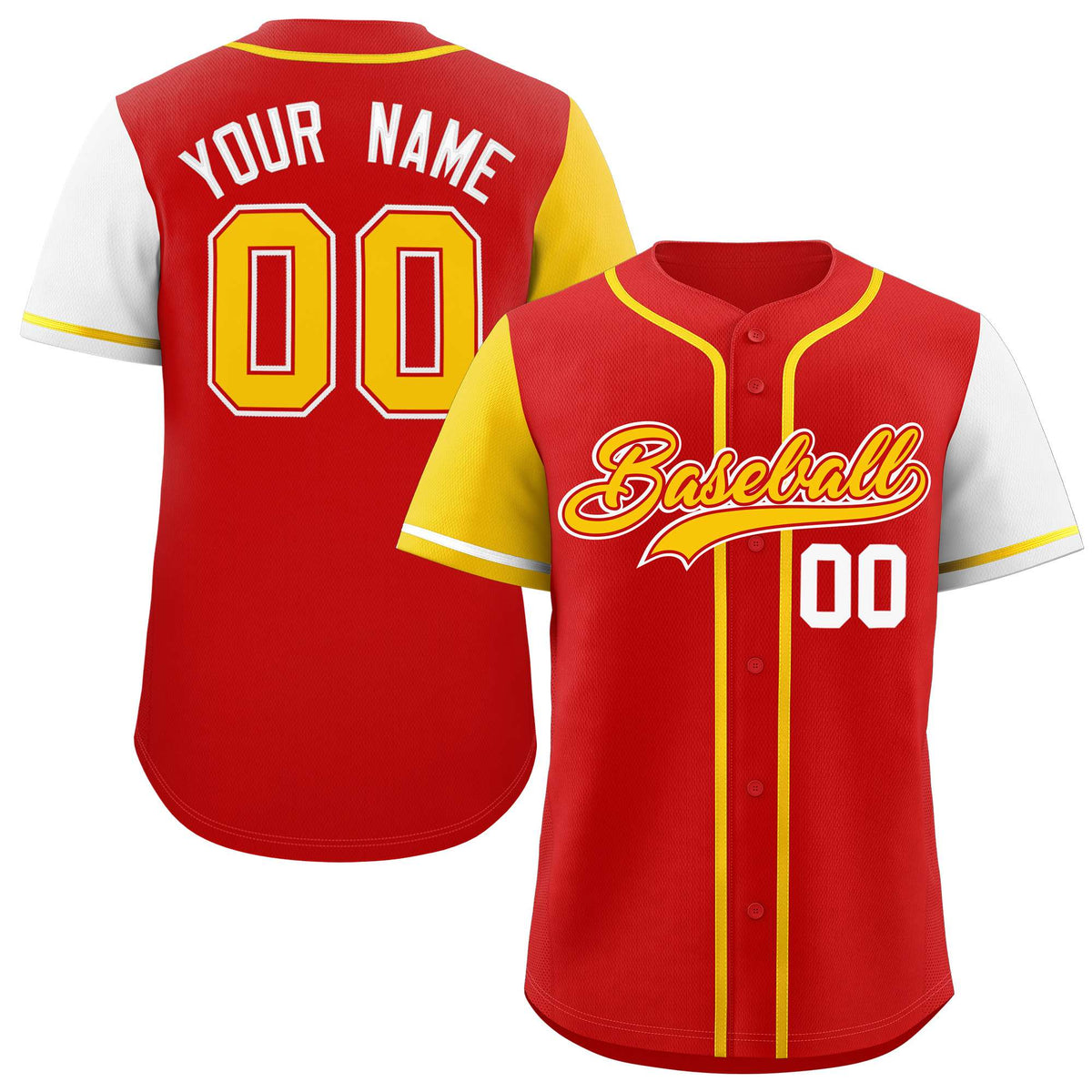 Custom Red Gold and White Raglan Sleeves Authentic Baseball Jersey