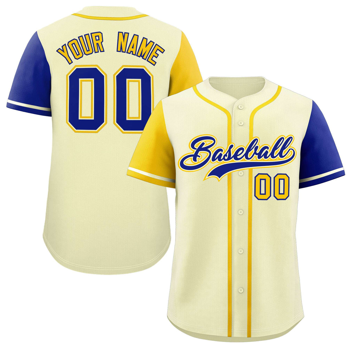Custom Cream Gold and Royal Raglan Sleeves Authentic Baseball Jersey
