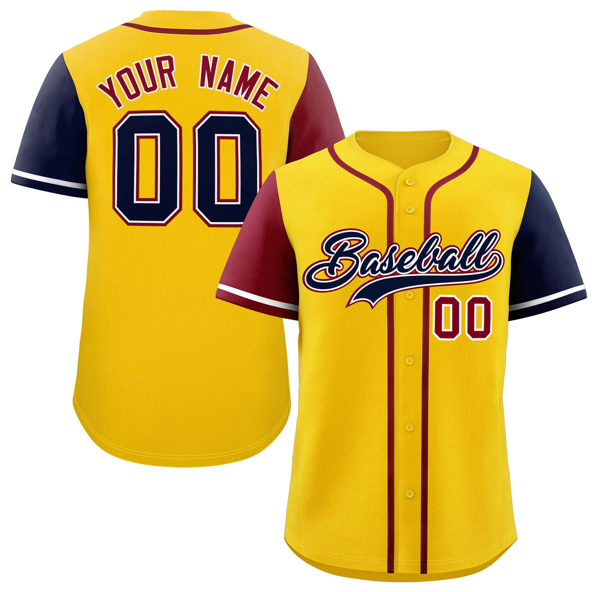Custom Gold Crimson and Navy Raglan Sleeves Authentic Baseball Jersey