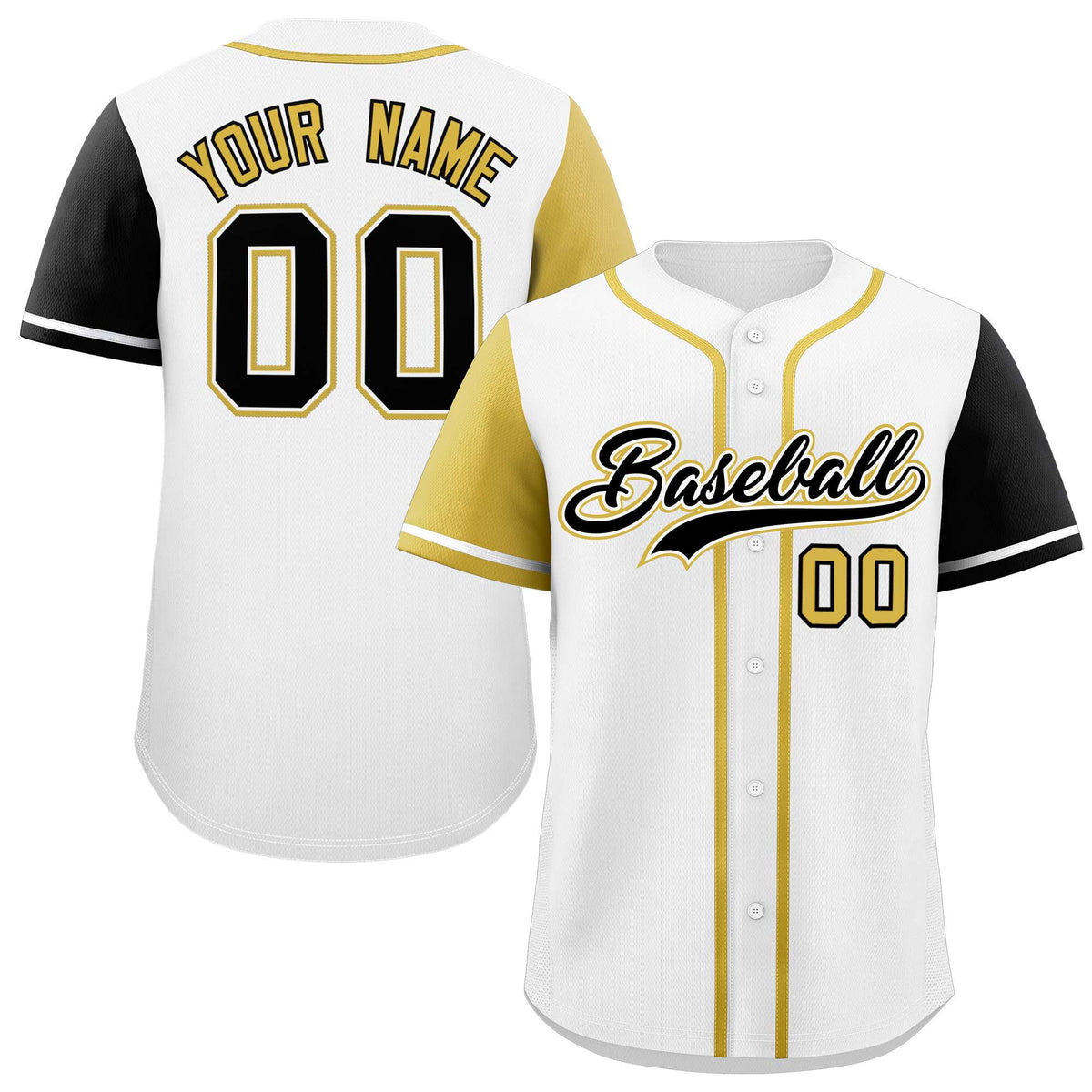 Custom White Old Gold and Black Raglan Sleeves Authentic Baseball Jersey