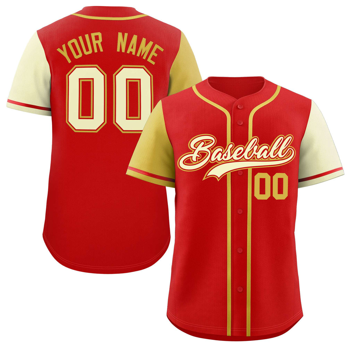 Custom Red Old Gold and Cream Raglan Sleeves Authentic Baseball Jersey