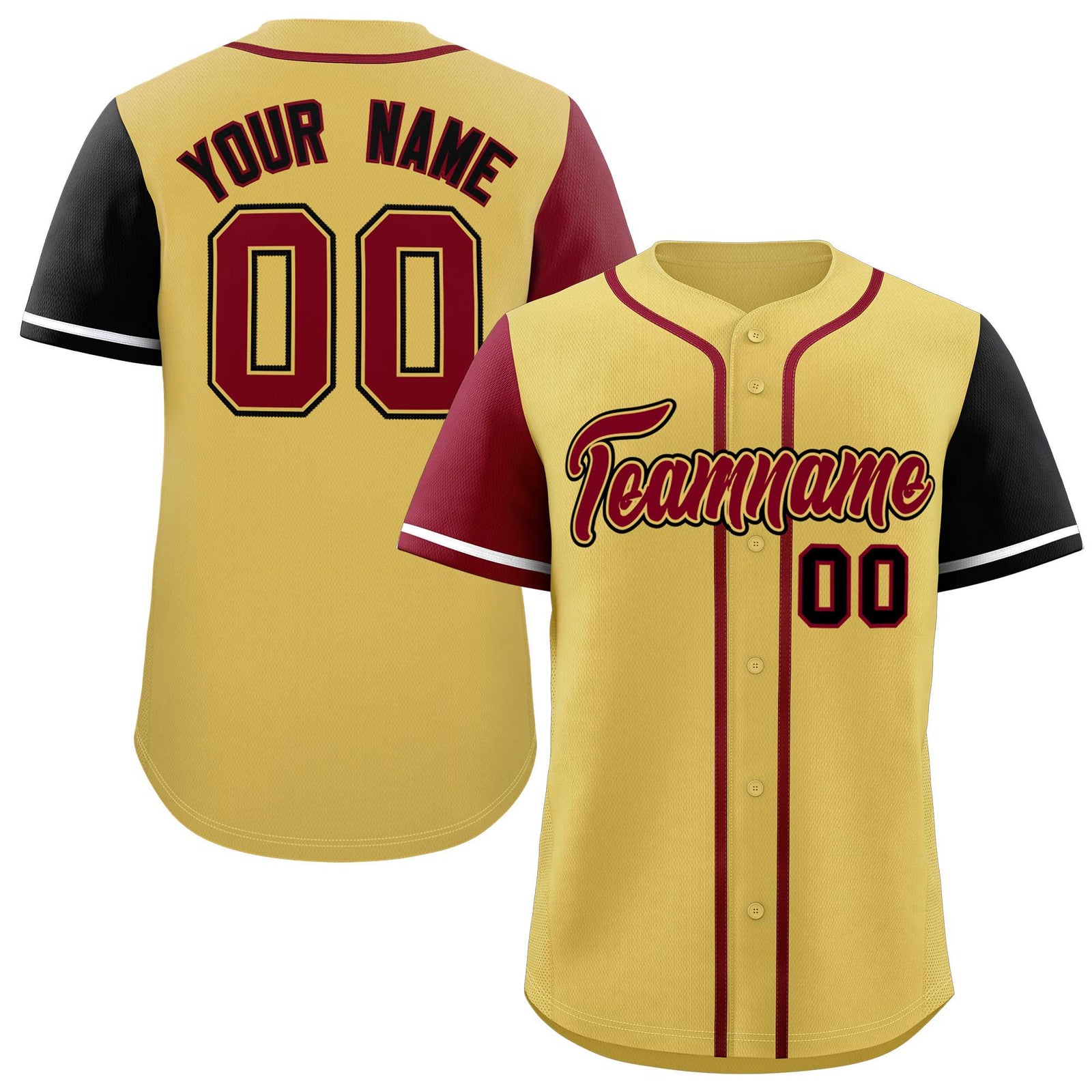 Custom Khaki Crimson and Black Raglan Sleeves Authentic Baseball Jersey