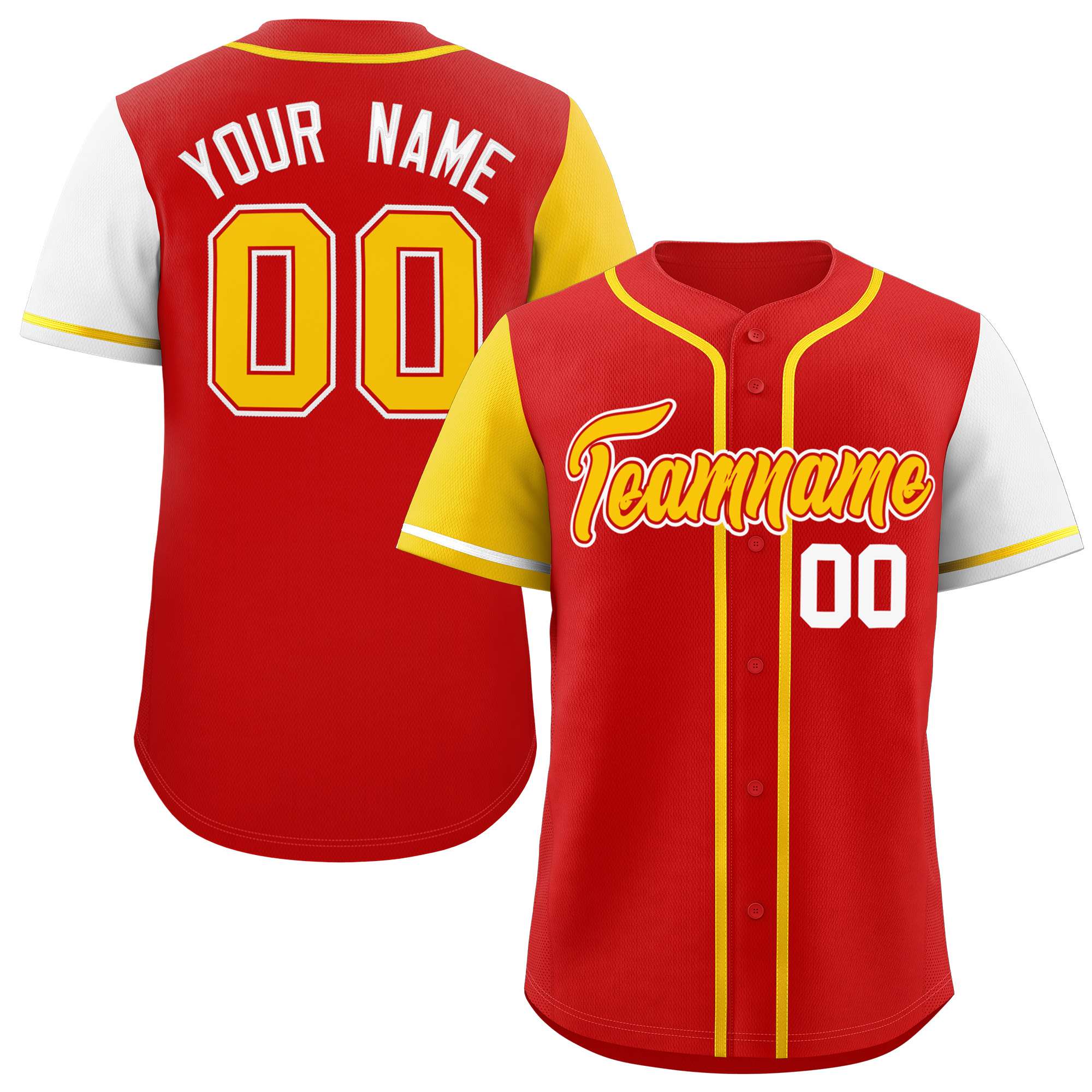 Custom Red Gold and White Raglan Sleeves Authentic Baseball Jersey