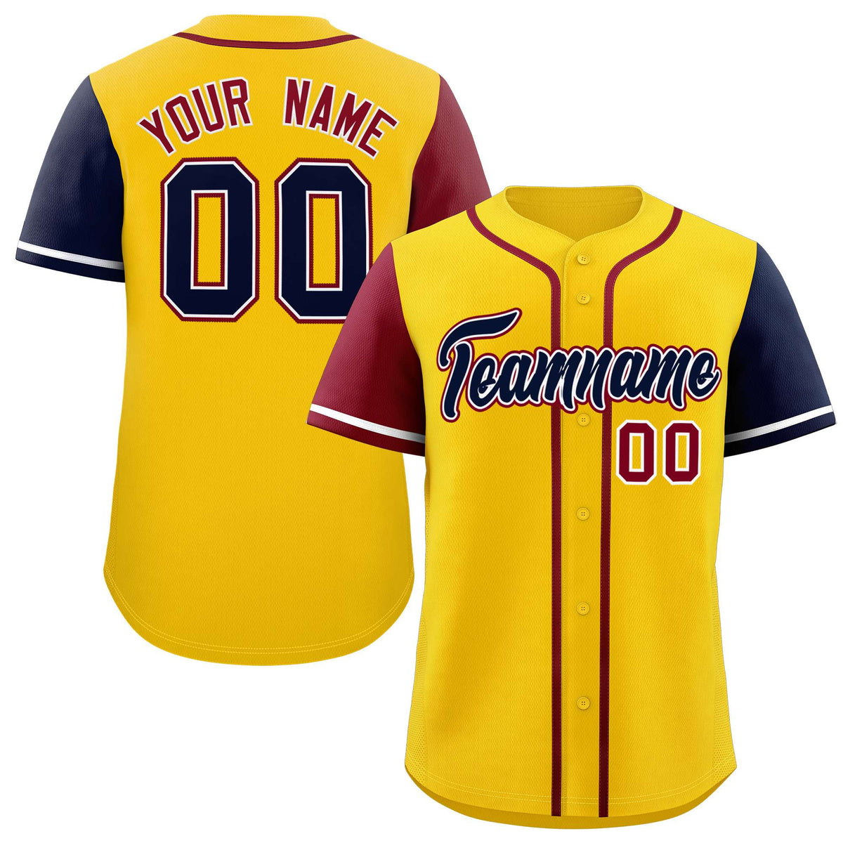 Custom Gold Crimson and Navy Raglan Sleeves Authentic Baseball Jersey