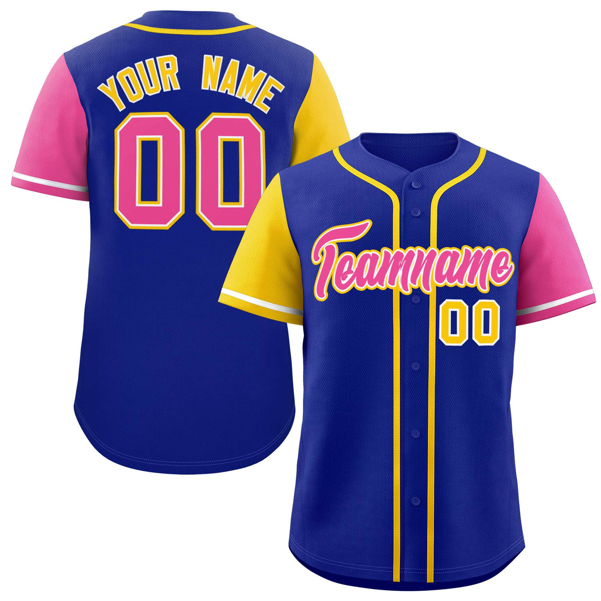 Custom Royal Gold and Pink Raglan Sleeves Authentic Baseball Jersey