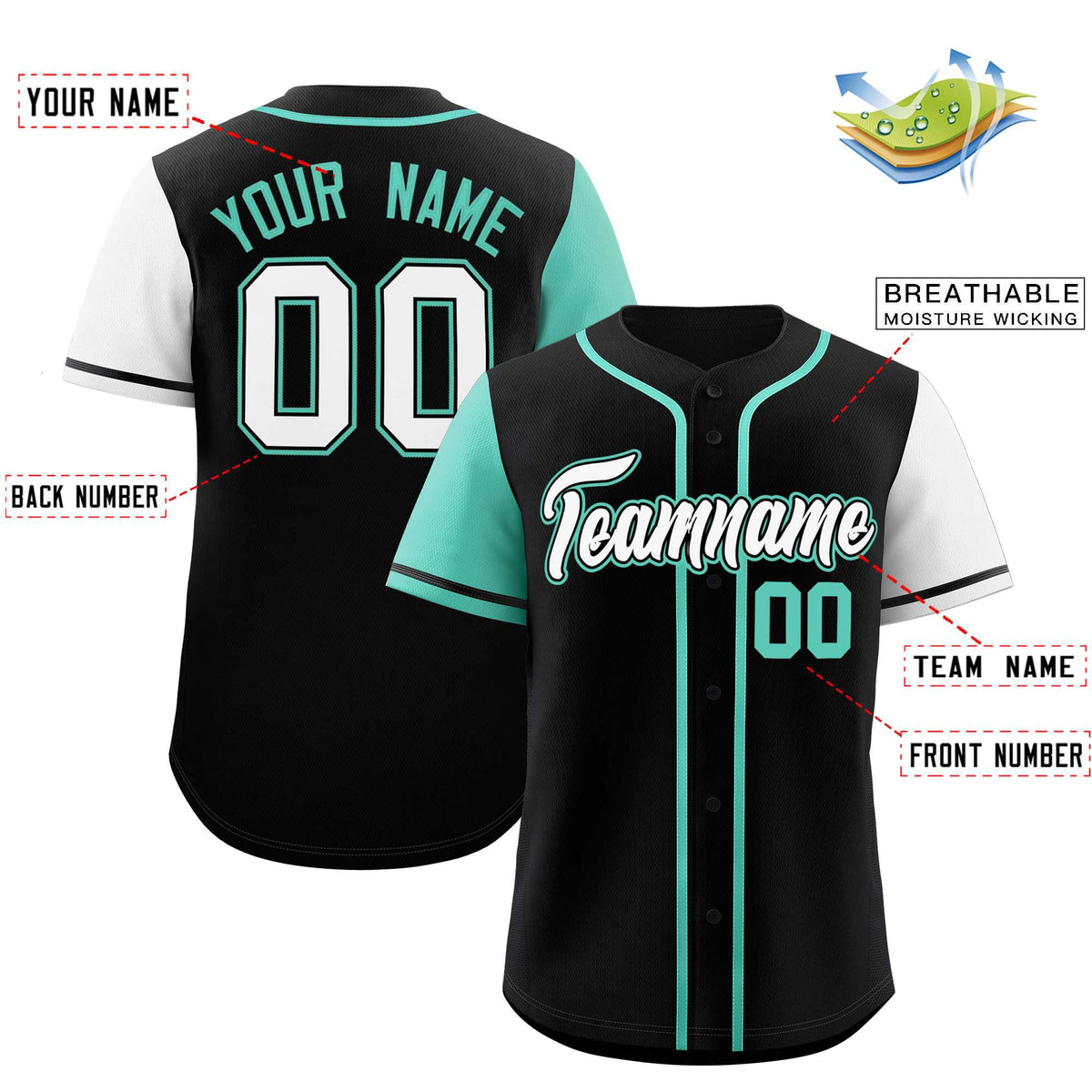 Custom Black Bright Green and White Raglan Sleeves Authentic Baseball Jersey