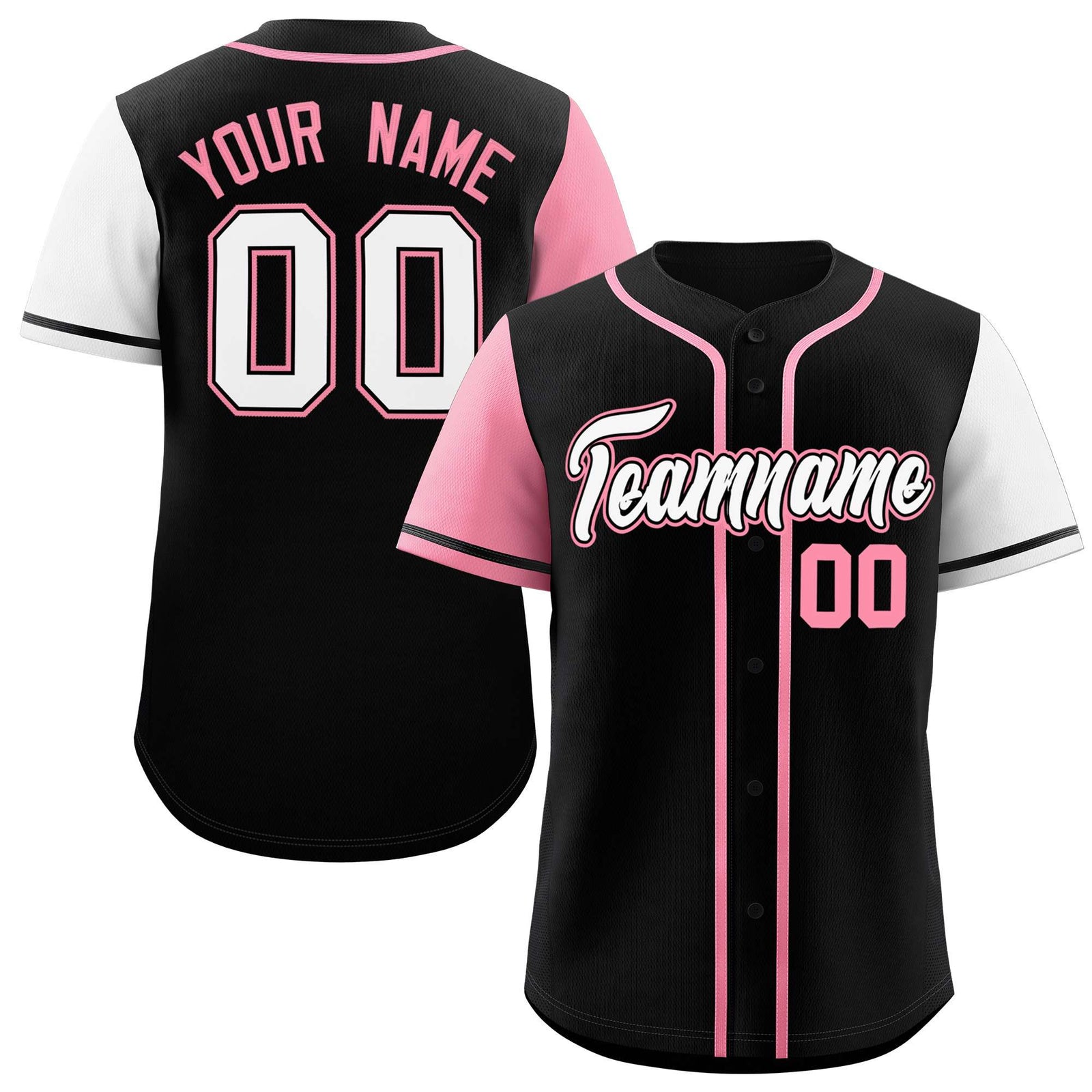 Custom Black Light Pink and White Raglan Sleeves Authentic Baseball Jersey