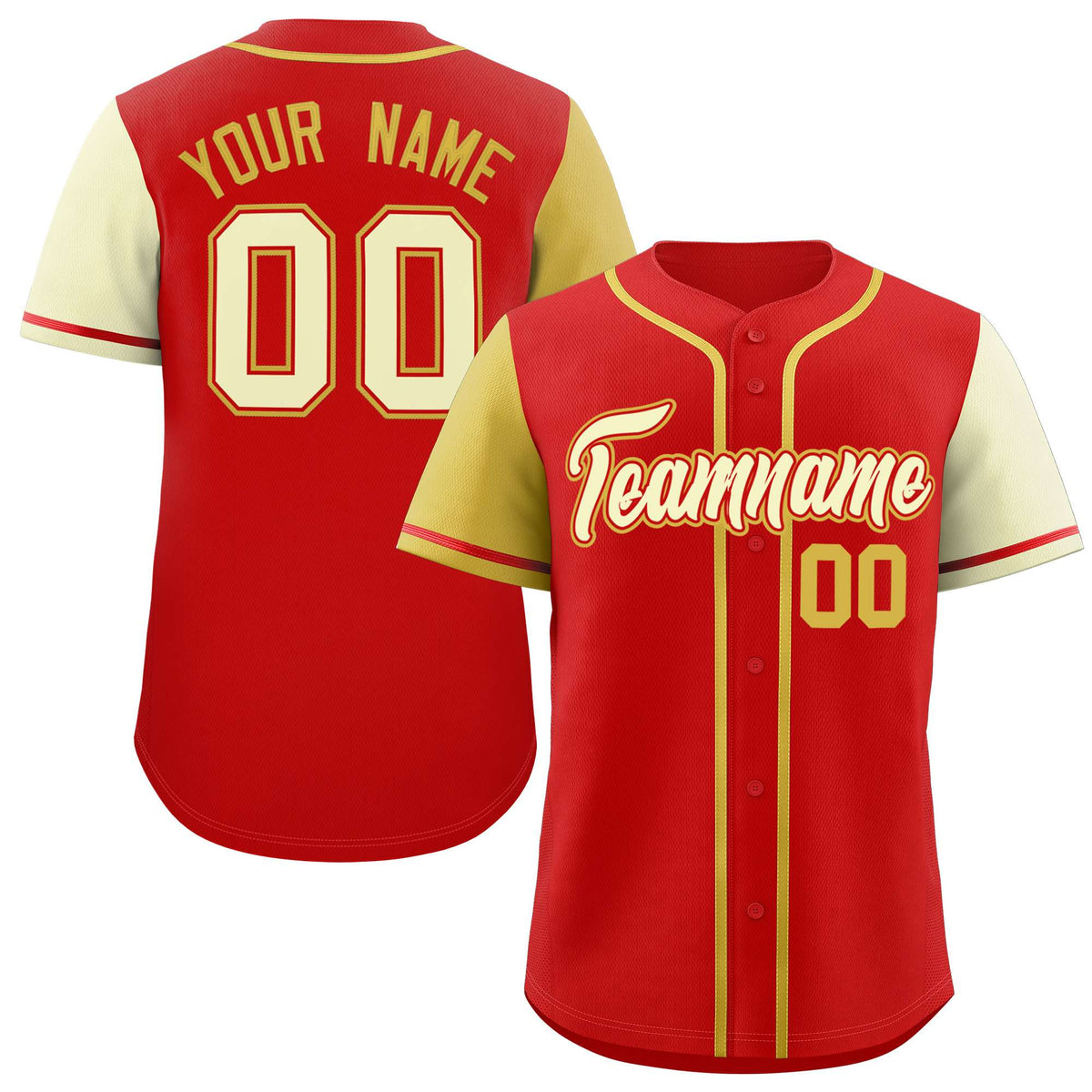 Custom Red Old Gold and Cream Raglan Sleeves Authentic Baseball Jersey