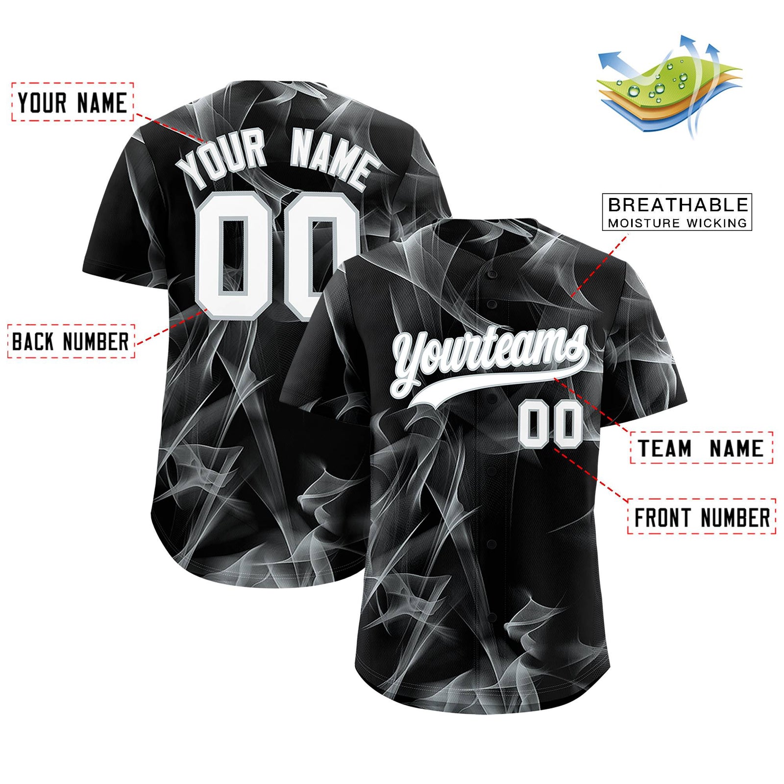 Custom Black Fumes Graffiti Pattern Authentic Baseball Jersey