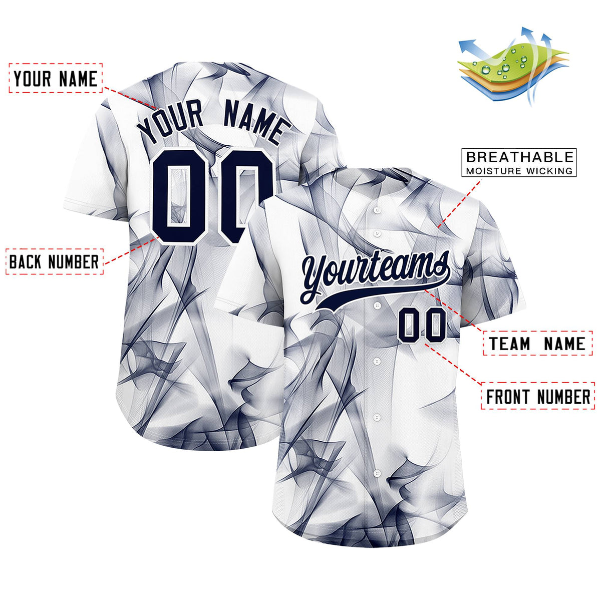 Custom White Fumes Graffiti Pattern Authentic Baseball Jersey