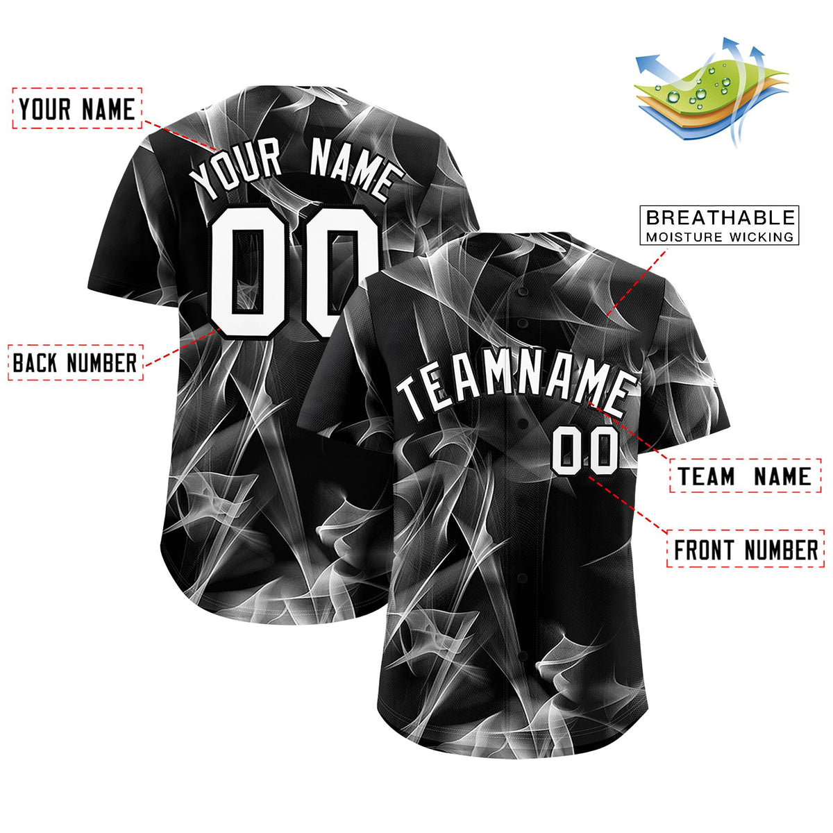 Custom Black Fumes Graffiti Pattern Authentic Baseball Jersey