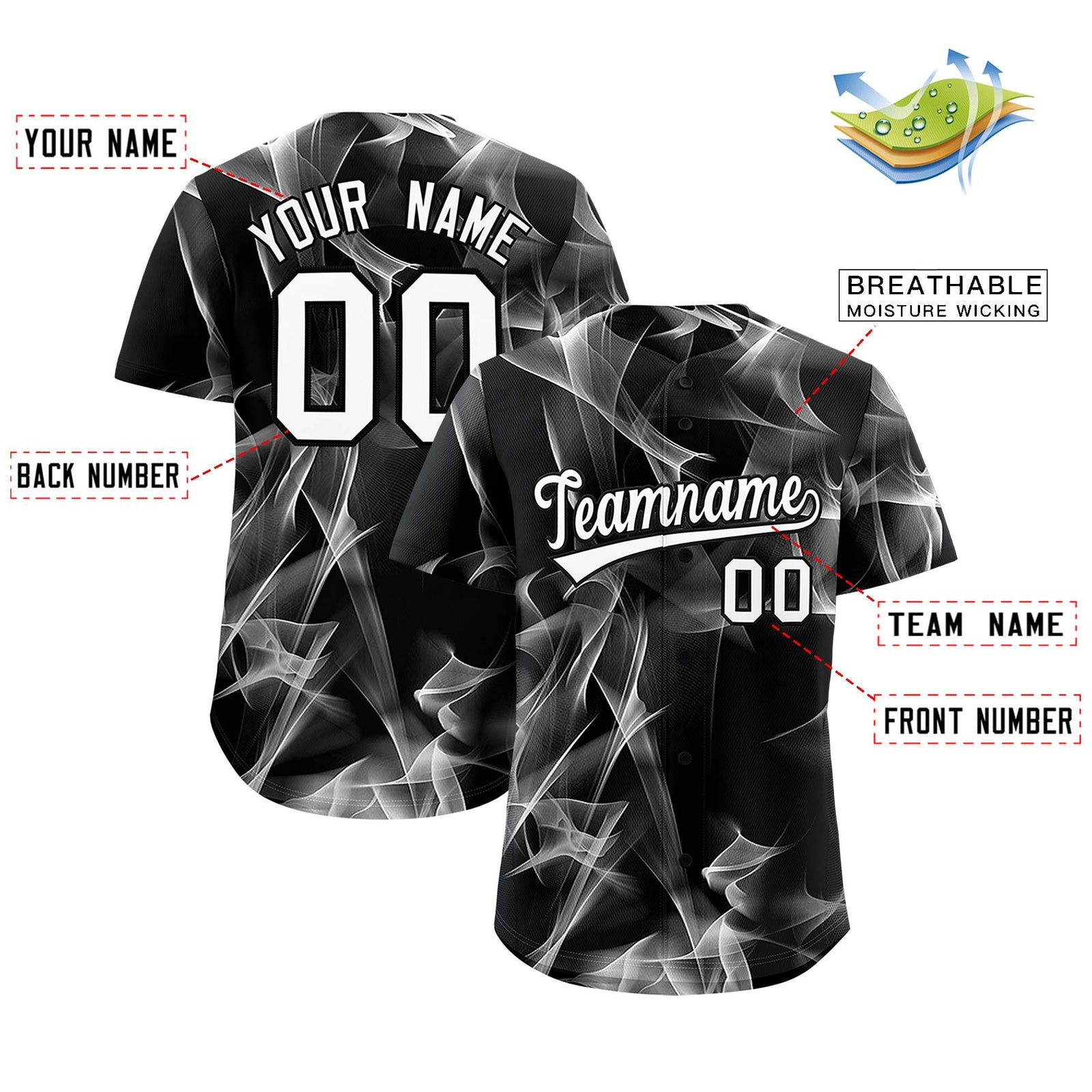 Custom Black Fumes Graffiti Pattern Authentic Baseball Jersey