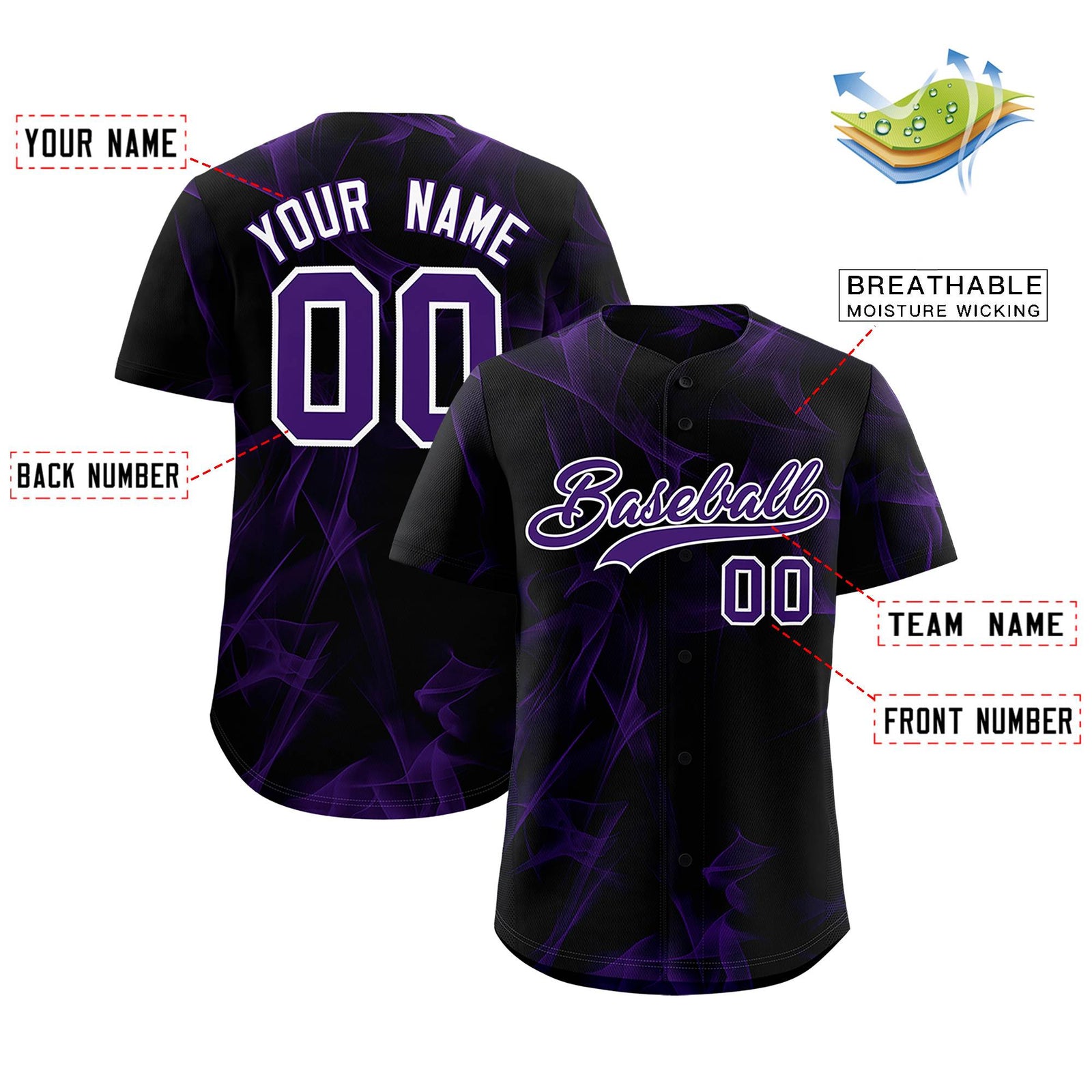 Custom Black Fumes Graffiti Pattern Authentic Baseball Jersey