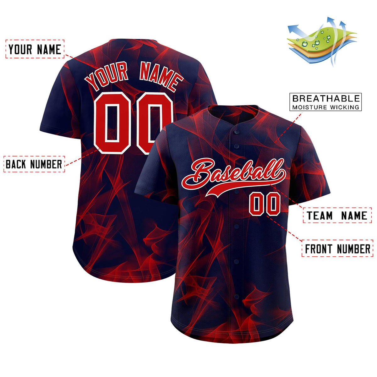 Custom Navy Fumes Graffiti Pattern Authentic Baseball Jersey