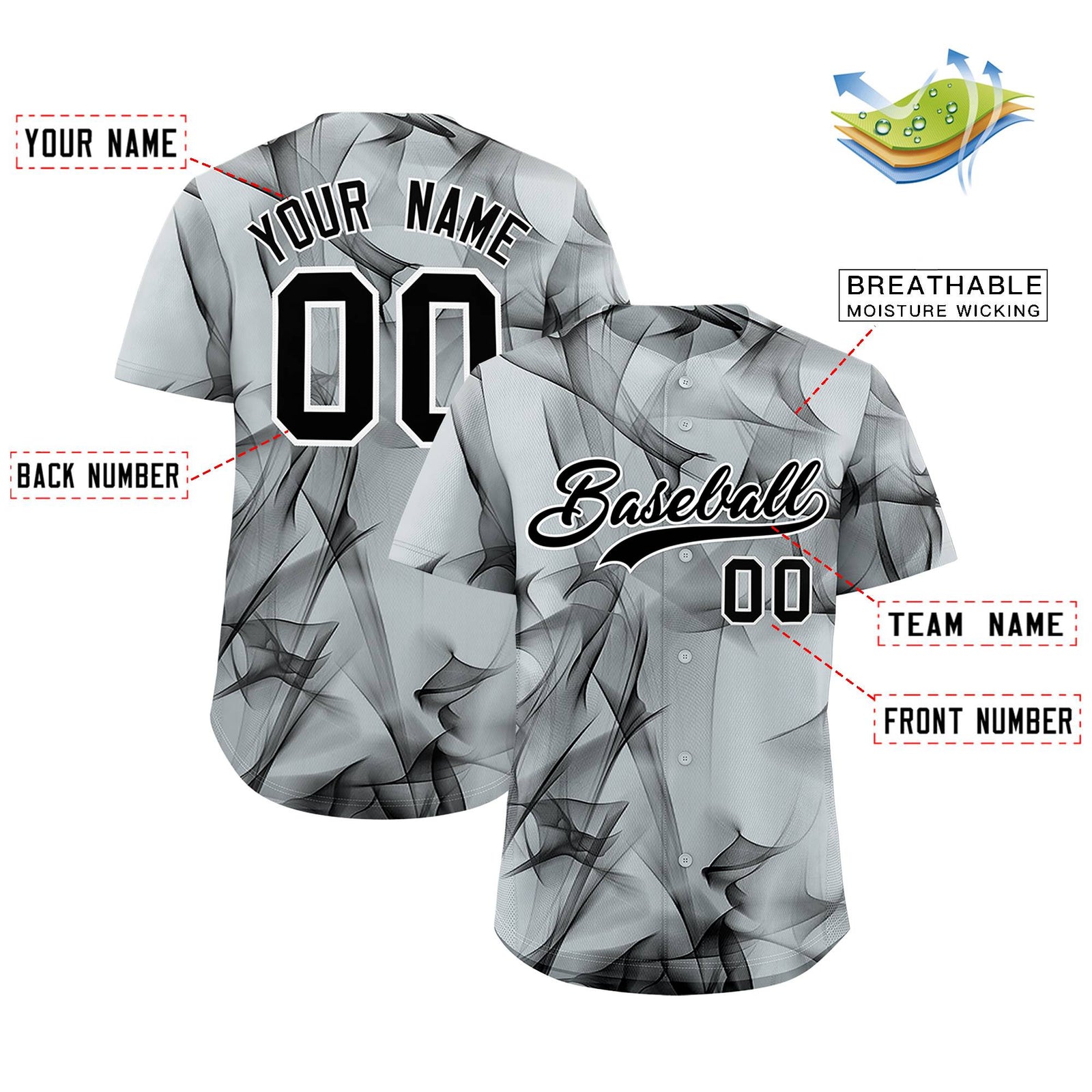 Custom Silver Fumes Graffiti Pattern Authentic Baseball Jersey