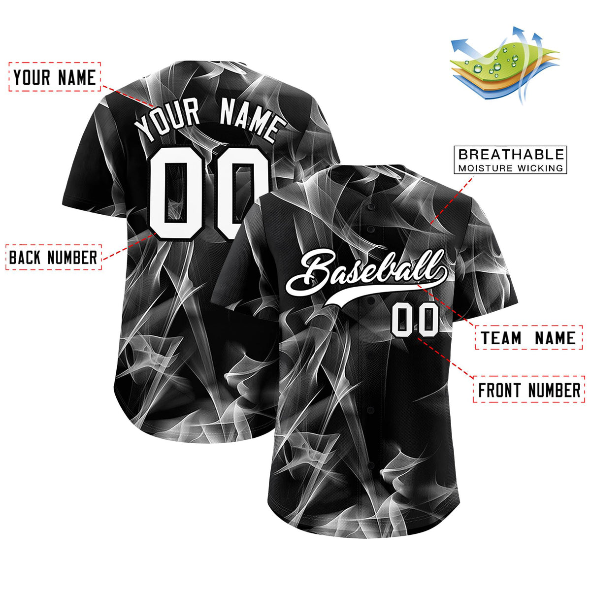 Custom Black Fumes Graffiti Pattern Authentic Baseball Jersey